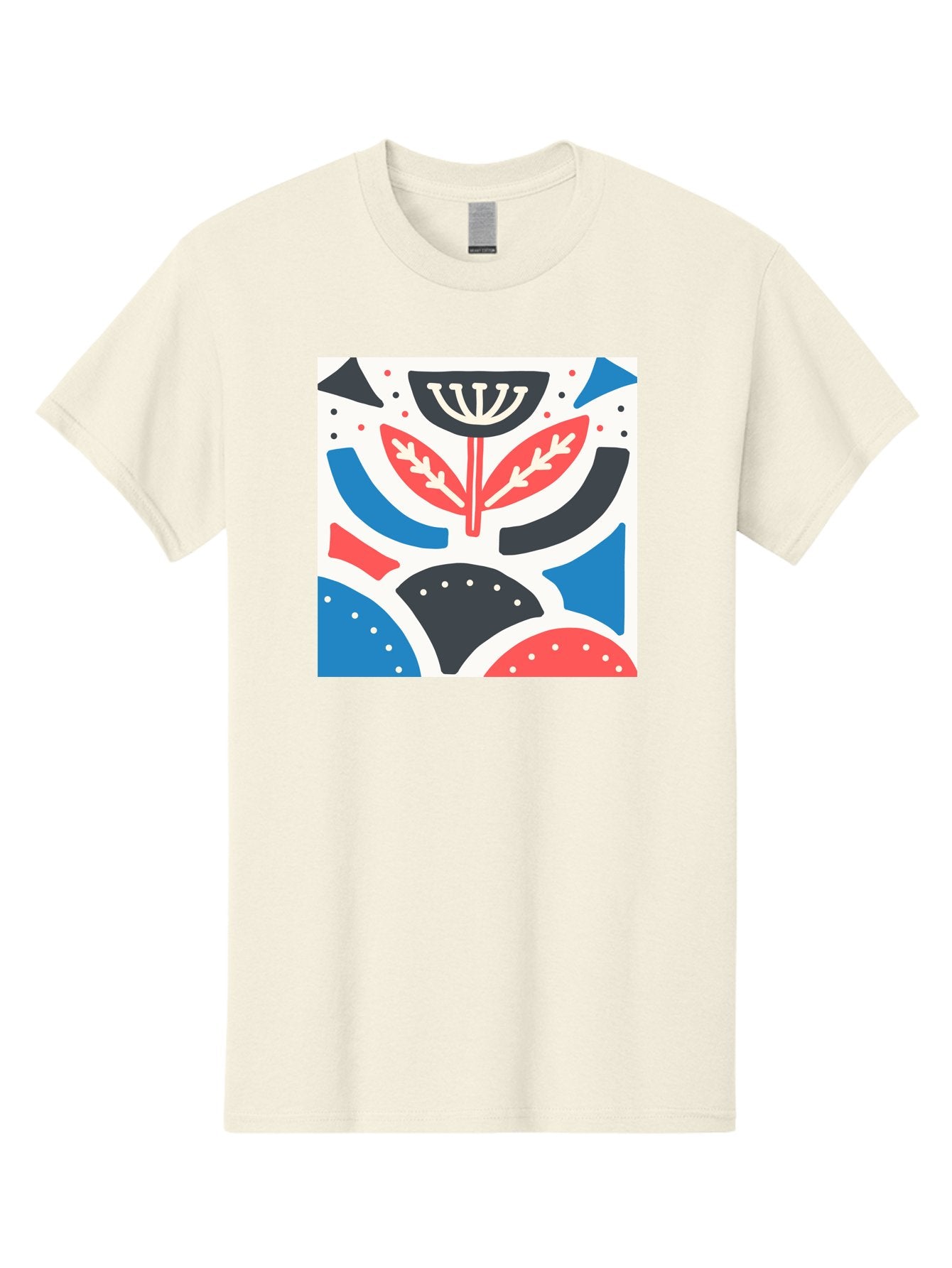 Abstract-Flower-1 Men'S Graphic Tee, 100% Cotton, Comfortable Casual Summer Wear, Machine Washable, Stylized Flower, Abstract Shapes, Red And Blue Hues, Black And White Accents, Modern Art, Graphic Design, Artistic Expression, Aab653 11