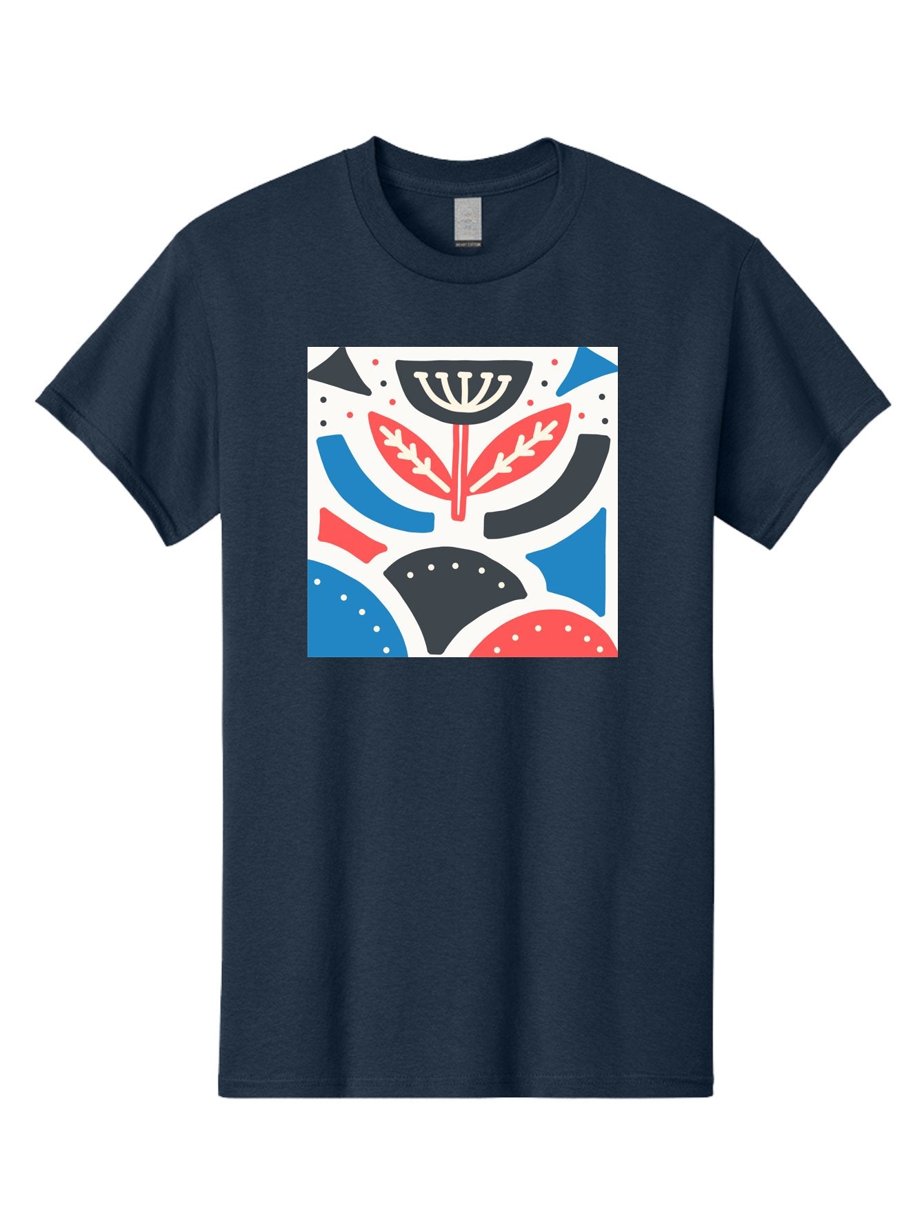 Abstract-Flower-1 Men'S Graphic Tee, 100% Cotton, Comfortable Casual Summer Wear, Machine Washable, Stylized Flower, Abstract Shapes, Red And Blue Hues, Black And White Accents, Modern Art, Graphic Design, Artistic Expression, Aab653 3