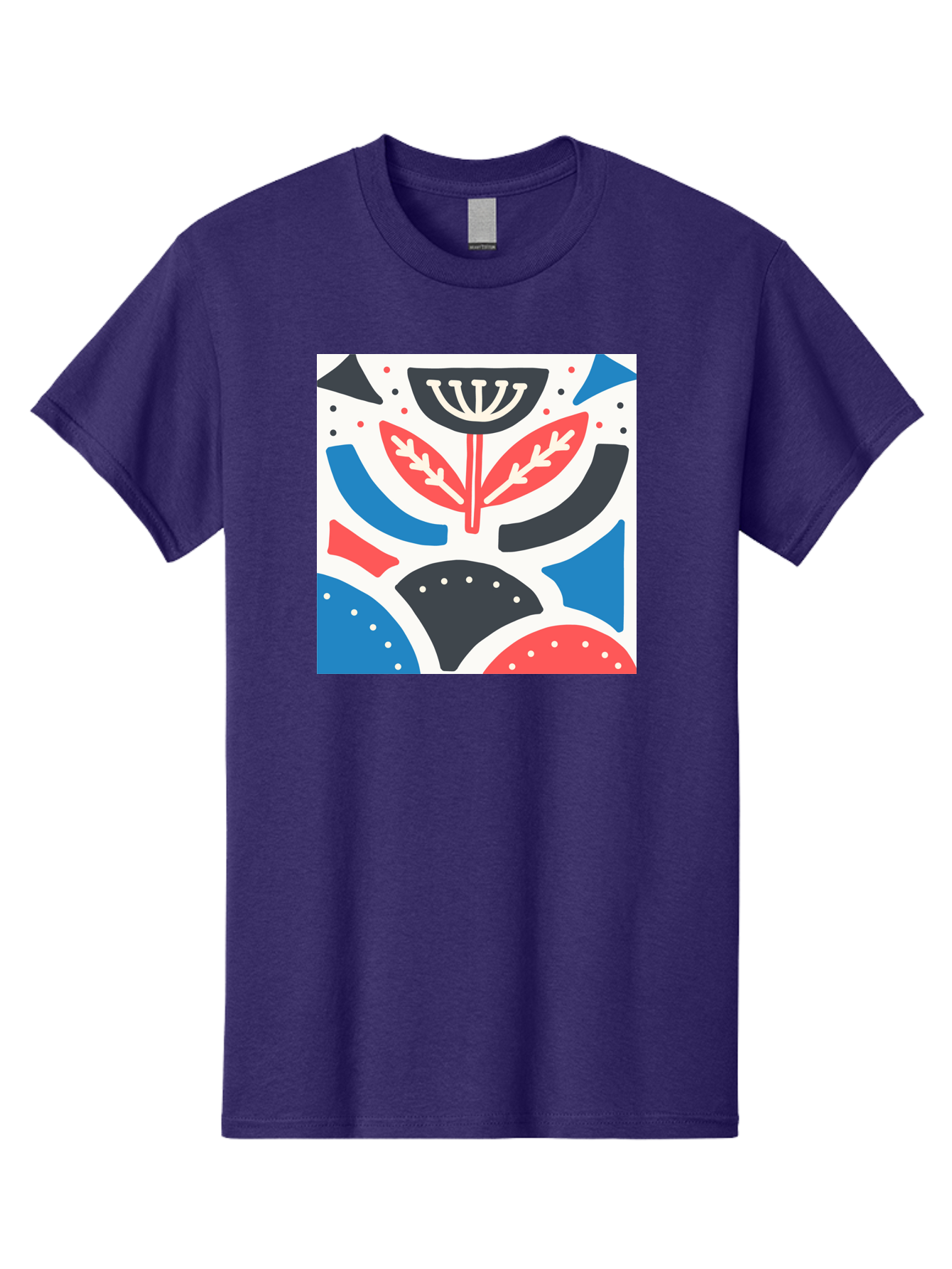 Abstract-Flower-1 Men'S Graphic Tee, 100% Cotton, Comfortable Casual Summer Wear, Machine Washable, Stylized Flower, Abstract Shapes, Red And Blue Hues, Black And White Accents, Modern Art, Graphic Design, Artistic Expression, Aab653 3