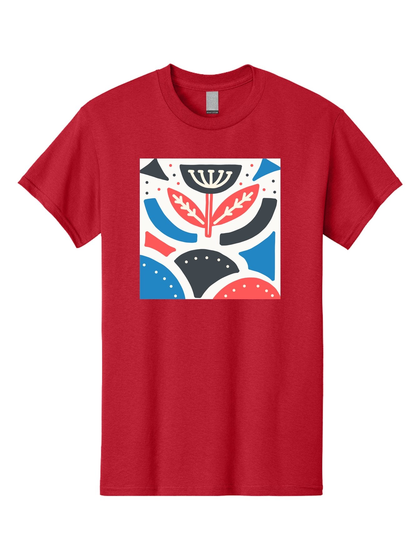 Abstract-Flower-1 Men'S Graphic Tee, 100% Cotton, Comfortable Casual Summer Wear, Machine Washable, Stylized Flower, Abstract Shapes, Red And Blue Hues, Black And White Accents, Modern Art, Graphic Design, Artistic Expression, Aab653 13