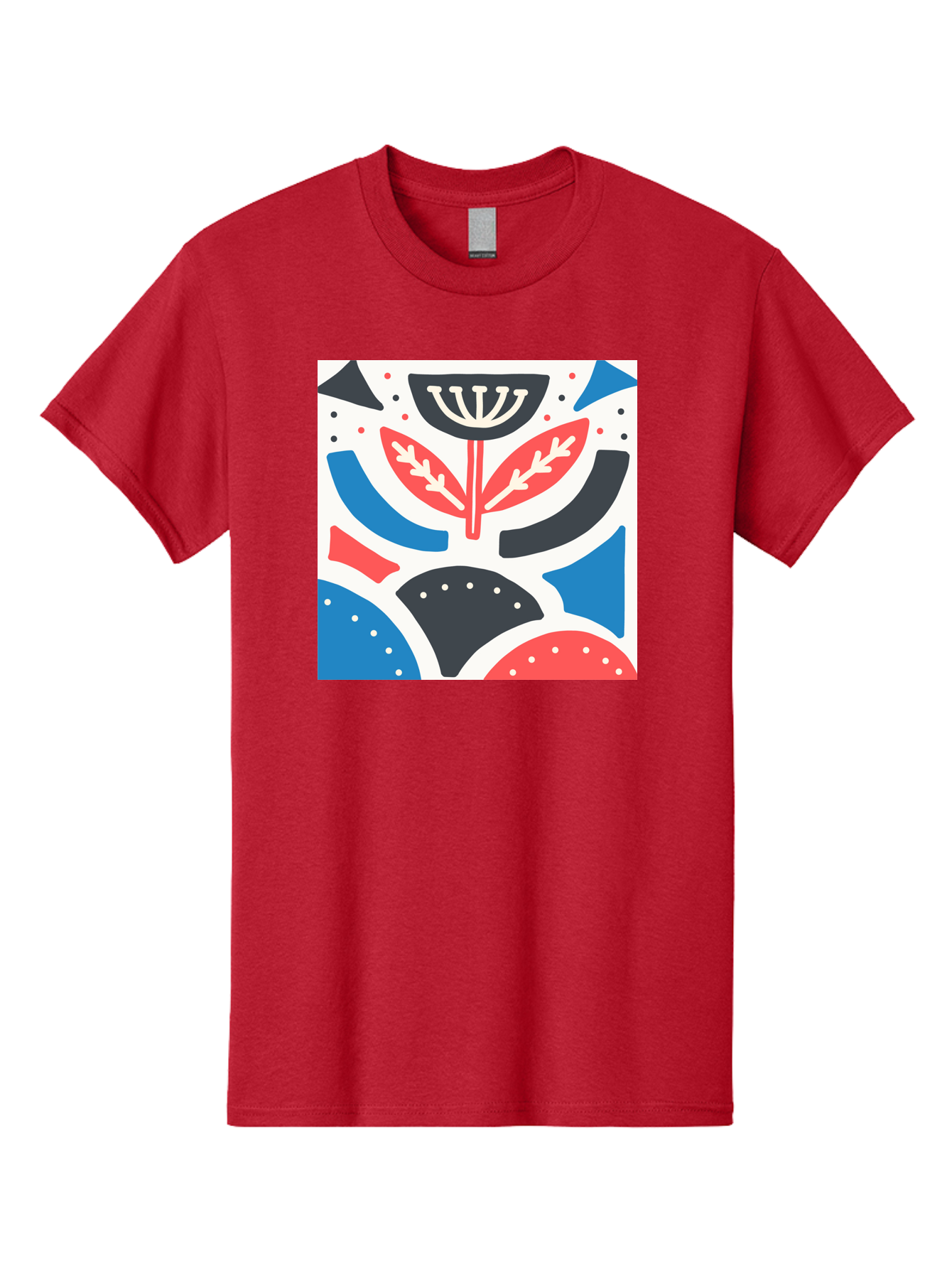 Abstract-Flower-1 Men'S Graphic Tee, 100% Cotton, Comfortable Casual Summer Wear, Machine Washable, Stylized Flower, Abstract Shapes, Red And Blue Hues, Black And White Accents, Modern Art, Graphic Design, Artistic Expression, Aab653 29