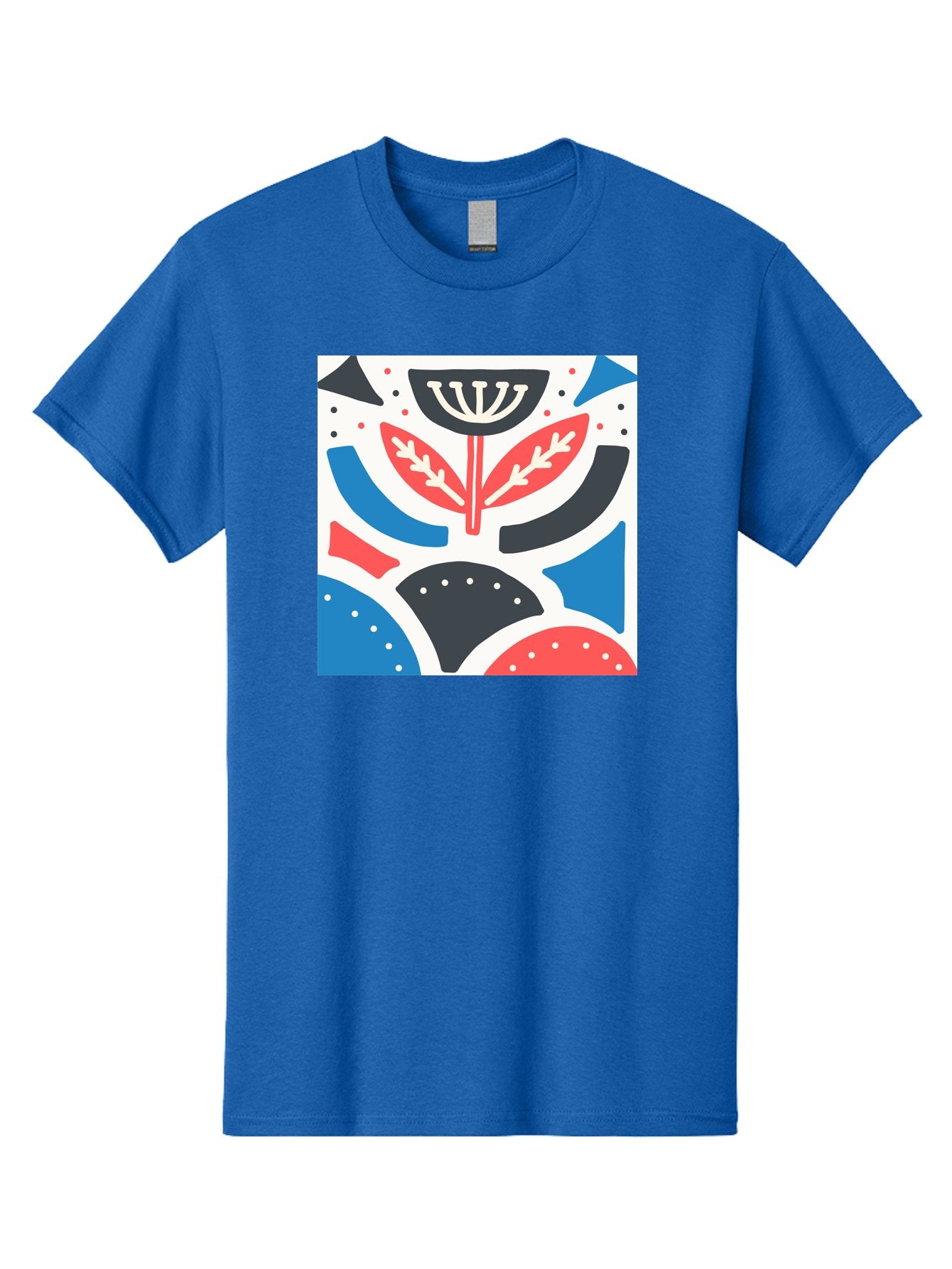 Abstract-Flower-1 Men'S Graphic Tee, 100% Cotton, Comfortable Casual Summer Wear, Machine Washable, Stylized Flower, Abstract Shapes, Red And Blue Hues, Black And White Accents, Modern Art, Graphic Design, Artistic Expression, Aab653 4