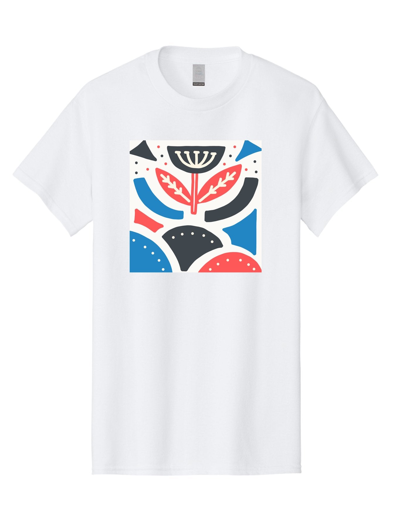 Abstract-Flower-1 Men'S Graphic Tee, 100% Cotton, Comfortable Casual Summer Wear, Machine Washable, Stylized Flower, Abstract Shapes, Red And Blue Hues, Black And White Accents, Modern Art, Graphic Design, Artistic Expression, Aab653