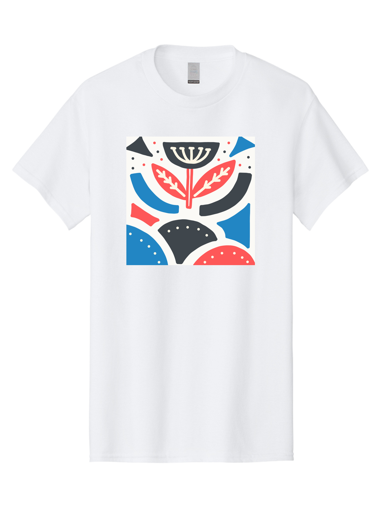 Abstract-Flower-1 Men'S Graphic Tee, 100% Cotton, Comfortable Casual Summer Wear, Machine Washable, Stylized Flower, Abstract Shapes, Red And Blue Hues, Black And White Accents, Modern Art, Graphic Design, Artistic Expression, Aab653 19