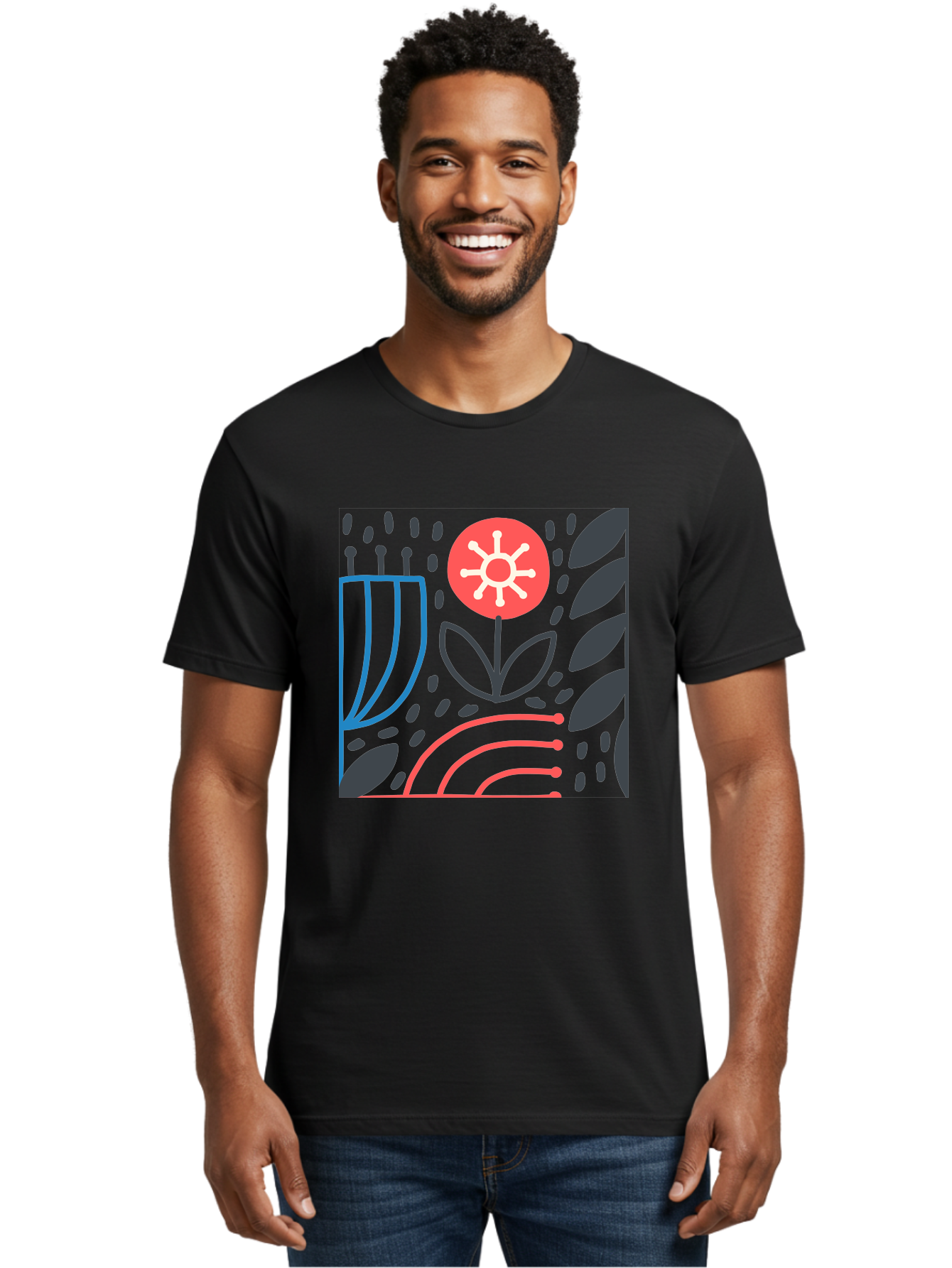 Abstract-Flower Men'S Graphic Tee, 100% Cotton, Comfortable Casual Summer Wear, Machine Washable, Stylish Flower, Abstract Art, Minimalist Design, Simple Shapes, Floral Pattern, Modern Aesthetic, Artistic Expression Aab654 8