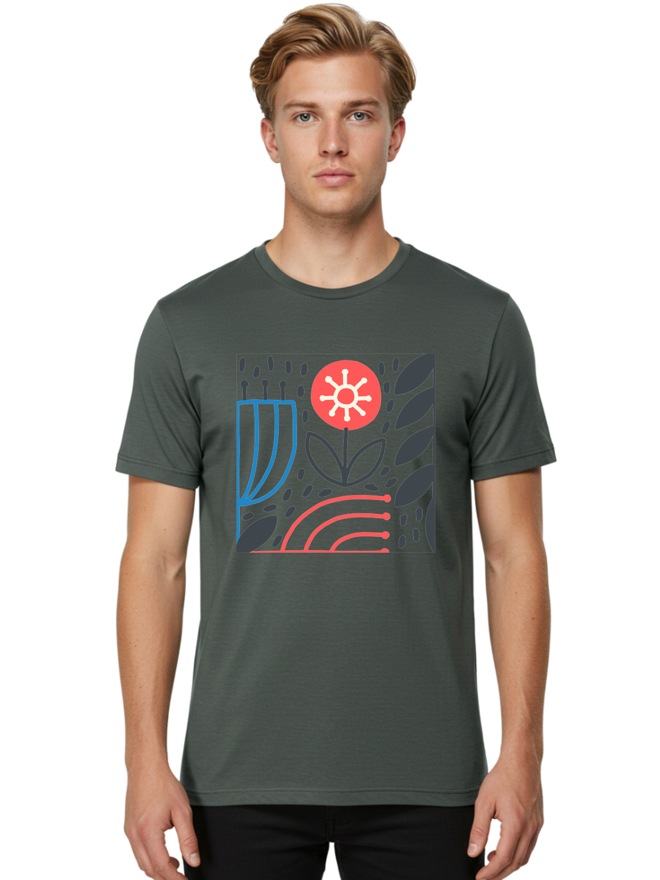 Abstract-Flower Men'S Graphic Tee, 100% Cotton, Comfortable Casual Summer Wear, Machine Washable, Stylish Flower, Abstract Art, Minimalist Design, Simple Shapes, Floral Pattern, Modern Aesthetic, Artistic Expression Aab654 28