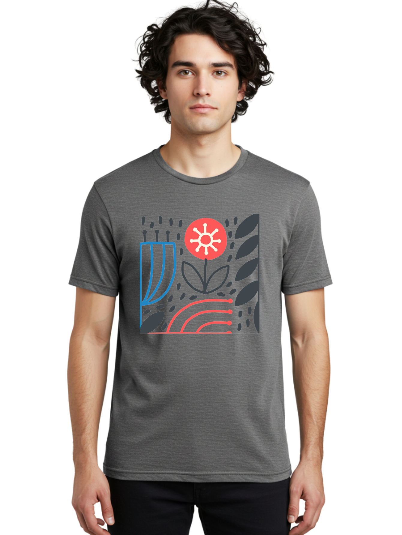 Abstract-Flower Men'S Graphic Tee, 100% Cotton, Comfortable Casual Summer Wear, Machine Washable, Stylish Flower, Abstract Art, Minimalist Design, Simple Shapes, Floral Pattern, Modern Aesthetic, Artistic Expression Aab654 4