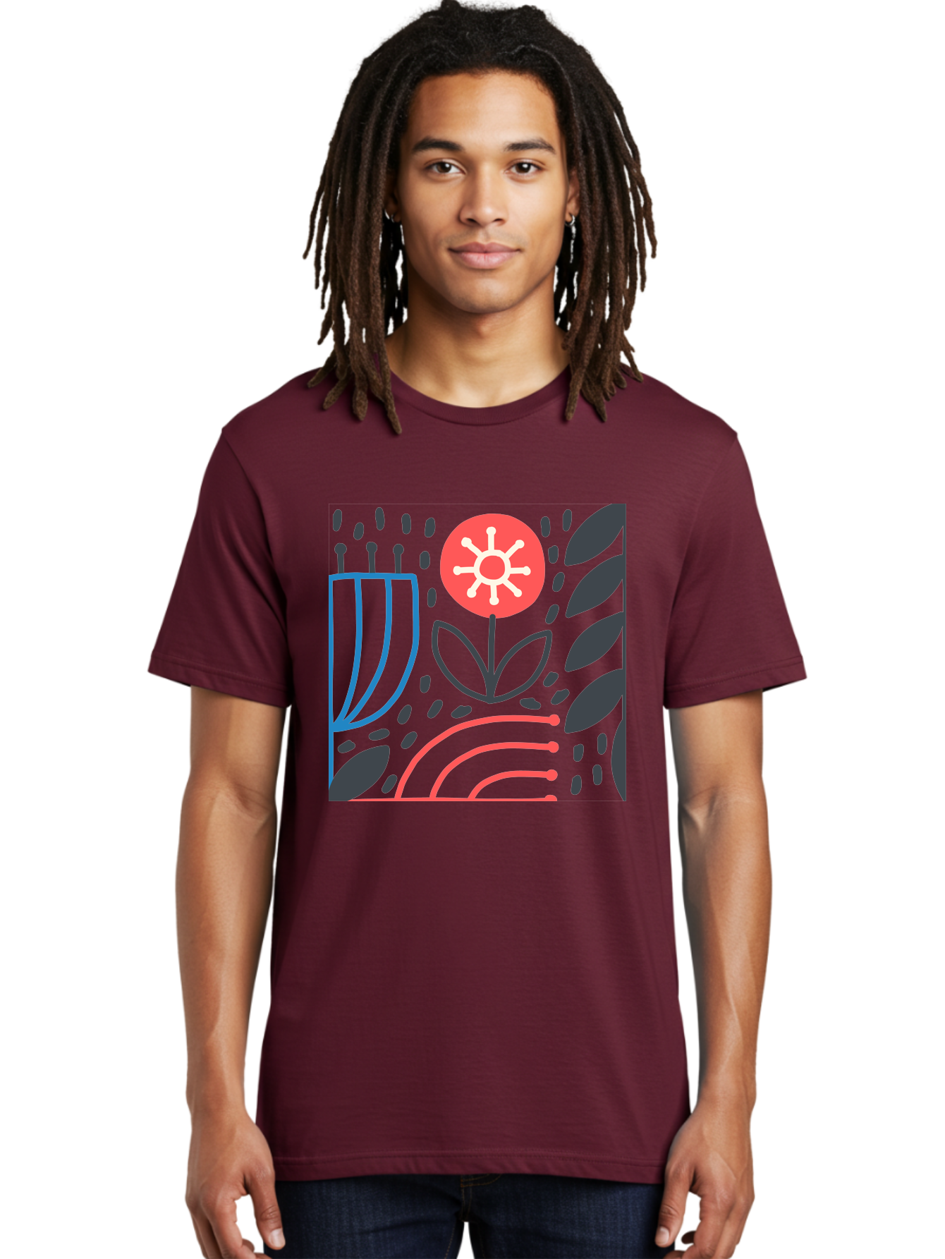 Abstract-Flower Men'S Graphic Tee, 100% Cotton, Comfortable Casual Summer Wear, Machine Washable, Stylish Flower, Abstract Art, Minimalist Design, Simple Shapes, Floral Pattern, Modern Aesthetic, Artistic Expression Aab654 30