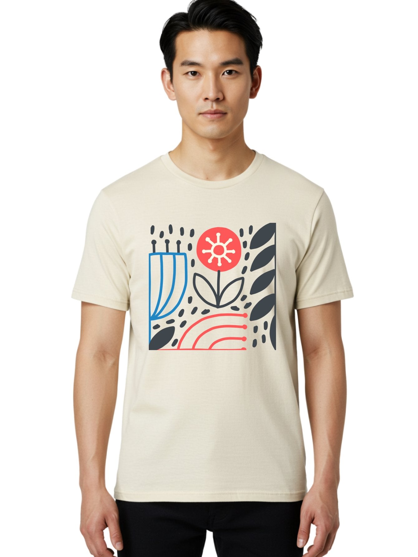 Abstract-Flower Men'S Graphic Tee, 100% Cotton, Comfortable Casual Summer Wear, Machine Washable, Stylish Flower, Abstract Art, Minimalist Design, Simple Shapes, Floral Pattern, Modern Aesthetic, Artistic Expression Aab654 22