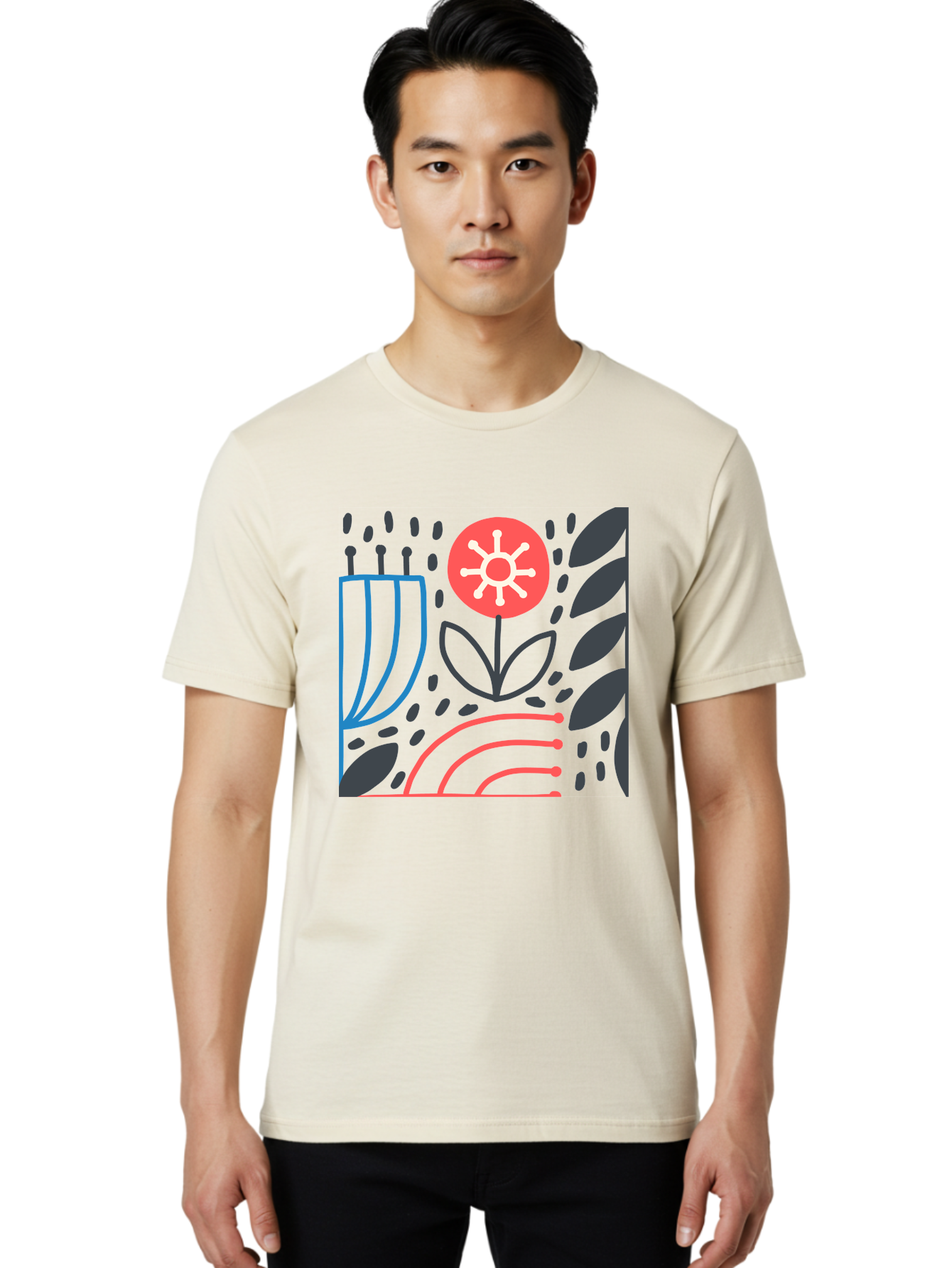 Abstract-Flower Men'S Graphic Tee, 100% Cotton, Comfortable Casual Summer Wear, Machine Washable, Stylish Flower, Abstract Art, Minimalist Design, Simple Shapes, Floral Pattern, Modern Aesthetic, Artistic Expression Aab654 18