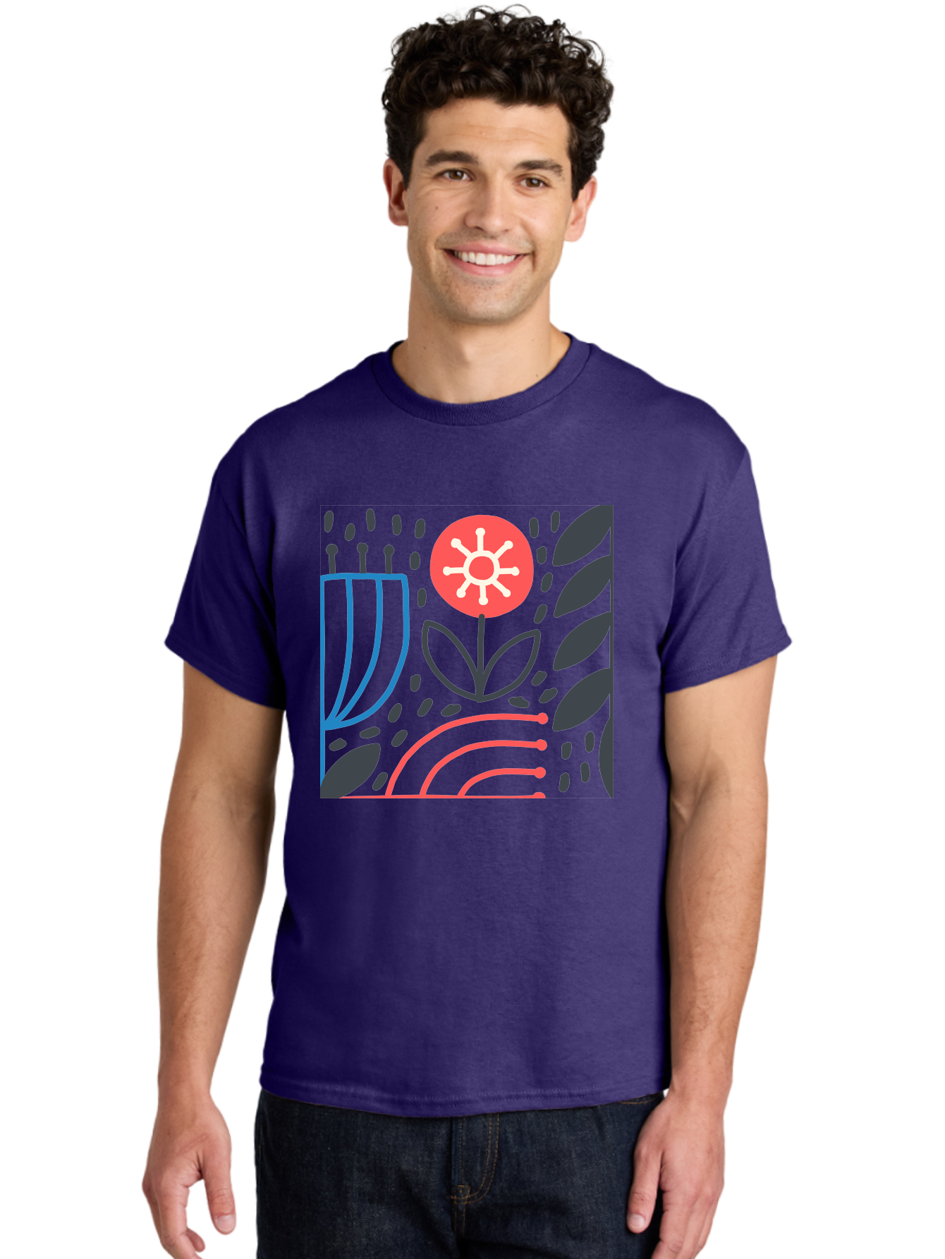 Abstract-Flower Men'S Graphic Tee, 100% Cotton, Comfortable Casual Summer Wear, Machine Washable, Stylish Flower, Abstract Art, Minimalist Design, Simple Shapes, Floral Pattern, Modern Aesthetic, Artistic Expression Aab654 22