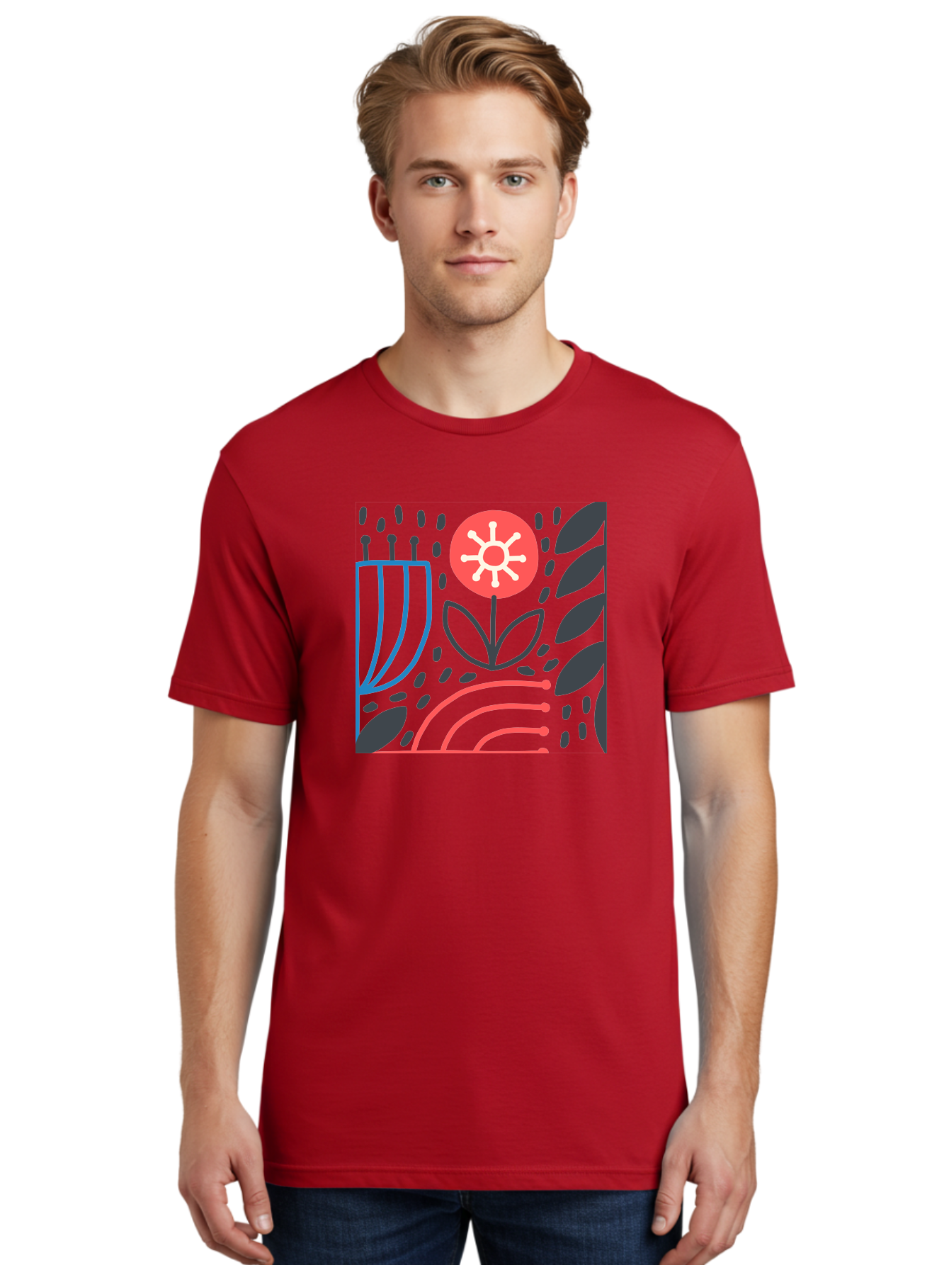 Abstract-Flower Men'S Graphic Tee, 100% Cotton, Comfortable Casual Summer Wear, Machine Washable, Stylish Flower, Abstract Art, Minimalist Design, Simple Shapes, Floral Pattern, Modern Aesthetic, Artistic Expression Aab654 6