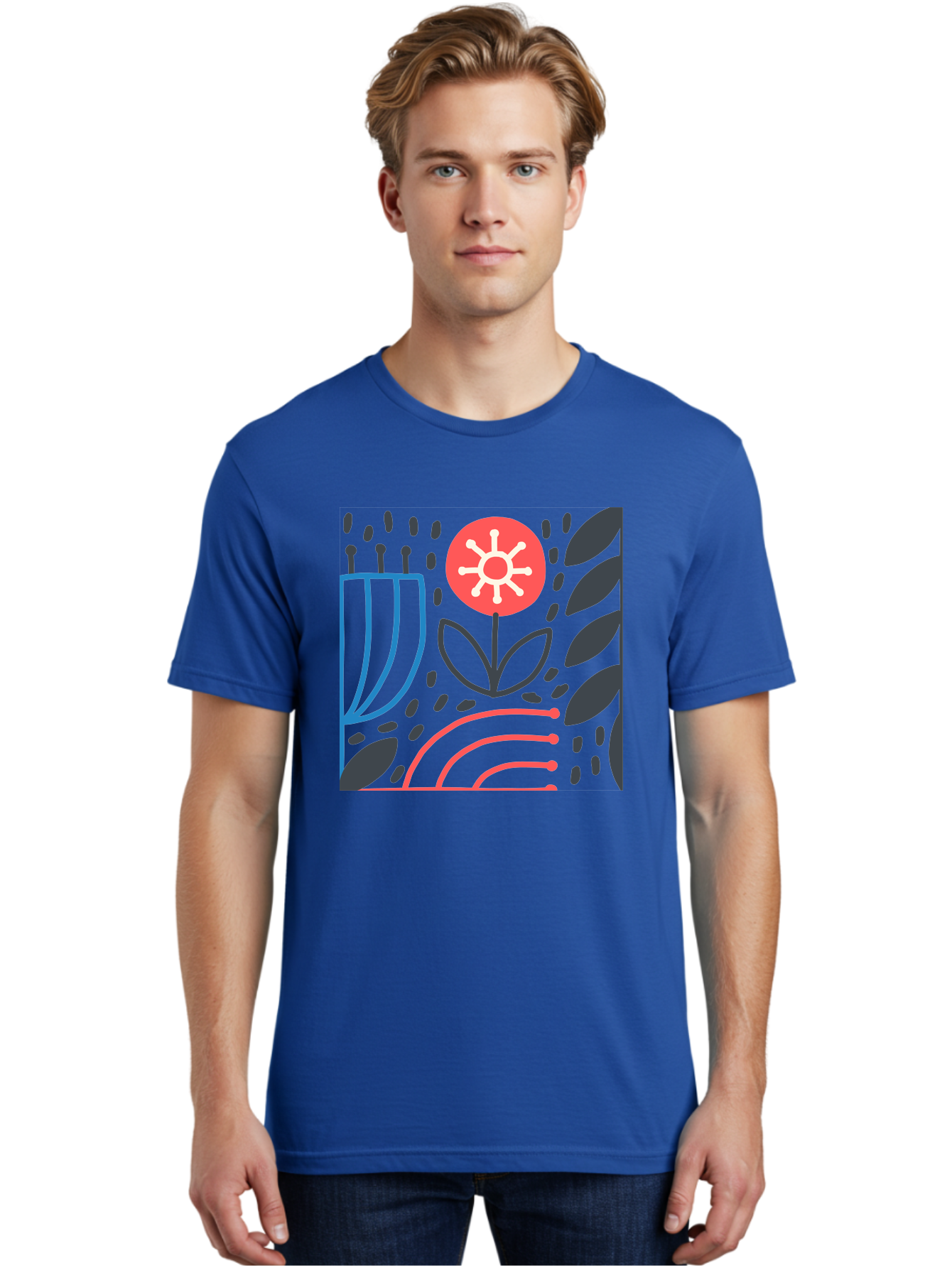 Abstract-Flower Men'S Graphic Tee, 100% Cotton, Comfortable Casual Summer Wear, Machine Washable, Stylish Flower, Abstract Art, Minimalist Design, Simple Shapes, Floral Pattern, Modern Aesthetic, Artistic Expression Aab654 14