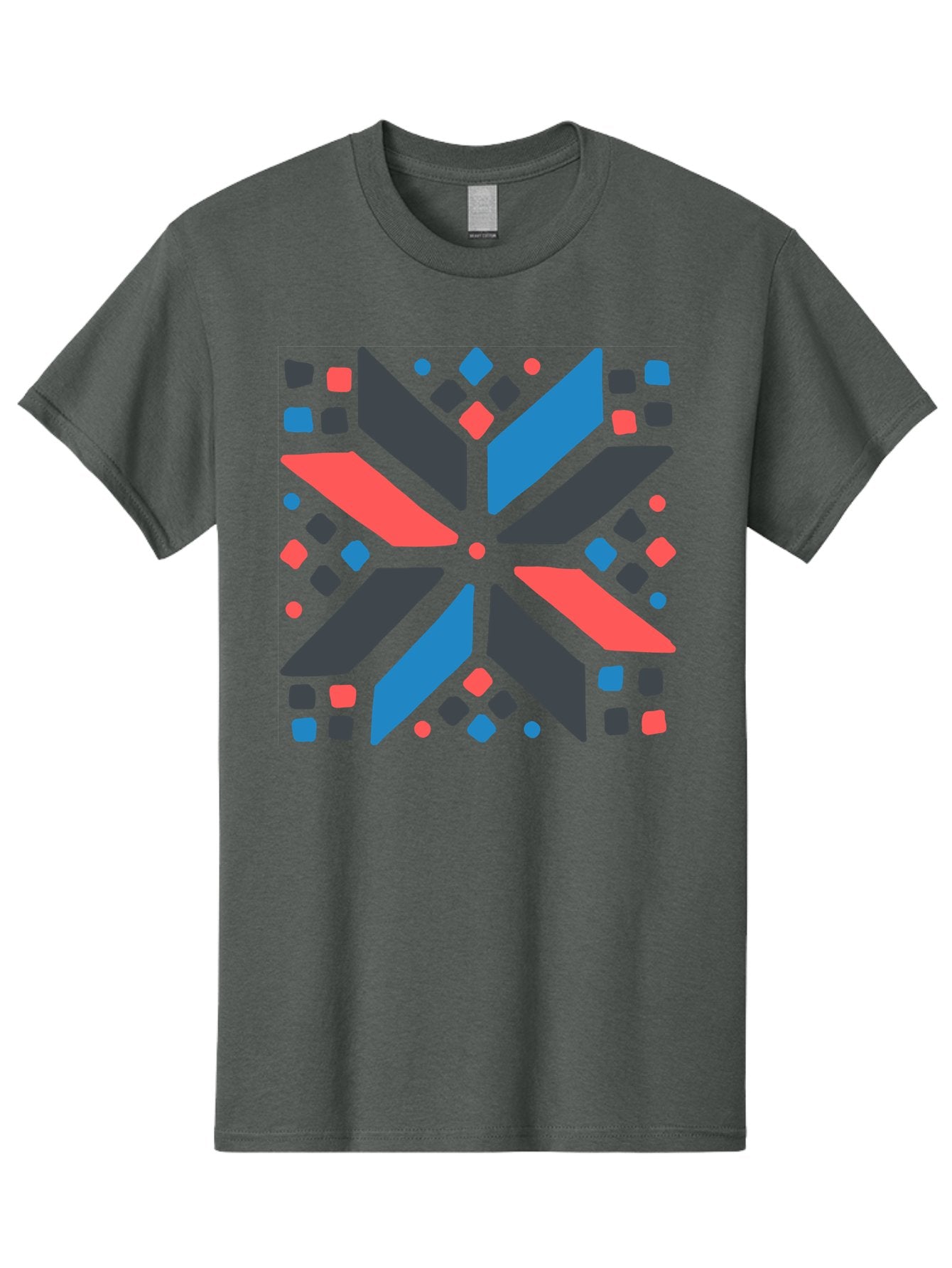 Abstract-Geometric-Pattern Men'S Graphic Tee, 100% Cotton, Comfortable Casual Summer Wear, Machine Washable, Geometric Shapes, Symmetrical Design, Abstract Art, Vibrant Colors, Red, Blue, Black, Bold Graphics, Modern Design, Dynamic Pattern, Aab655 6