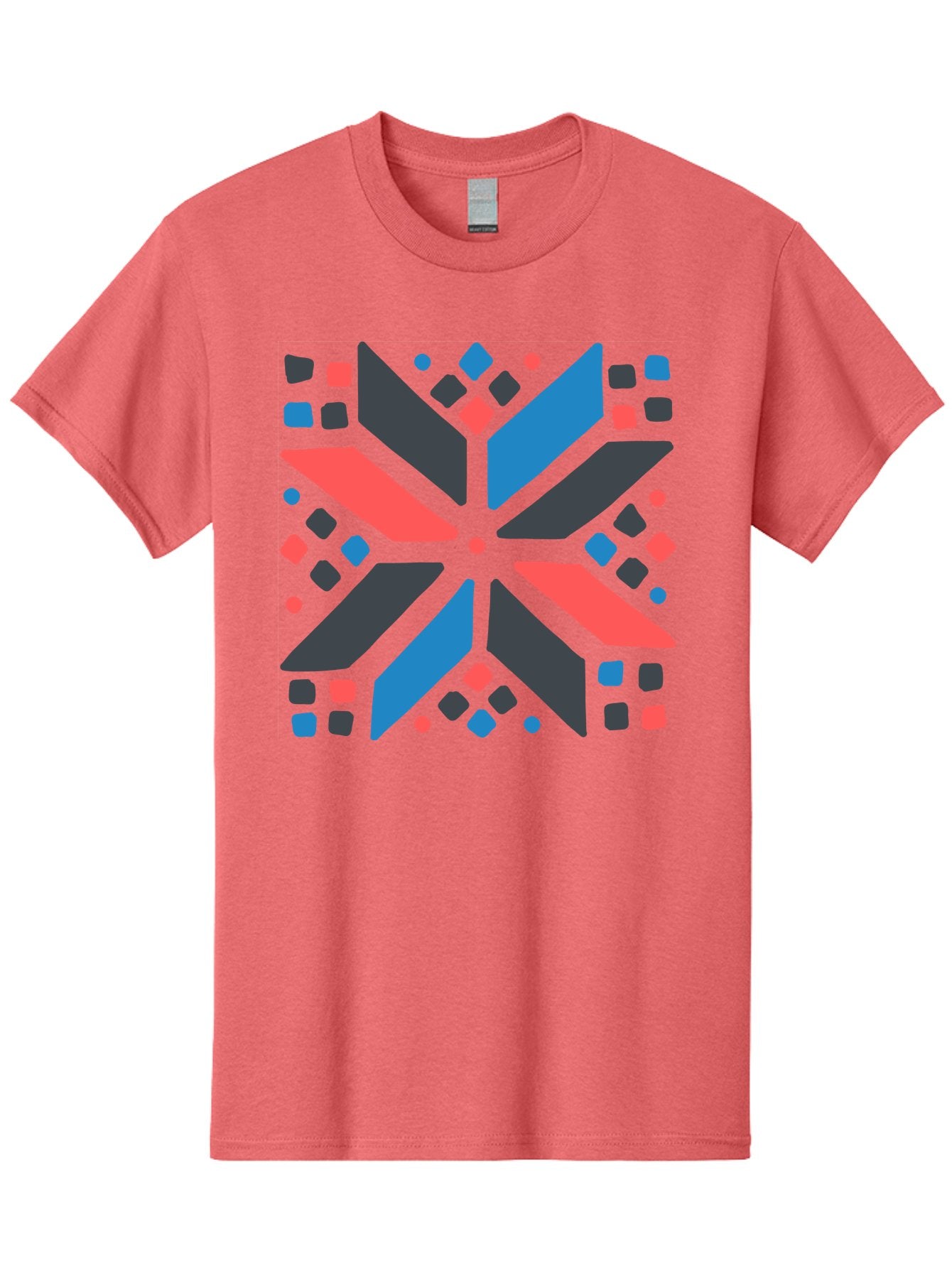 Abstract-Geometric-Pattern Men'S Graphic Tee, 100% Cotton, Comfortable Casual Summer Wear, Machine Washable, Geometric Shapes, Symmetrical Design, Abstract Art, Vibrant Colors, Red, Blue, Black, Bold Graphics, Modern Design, Dynamic Pattern, Aab655 9