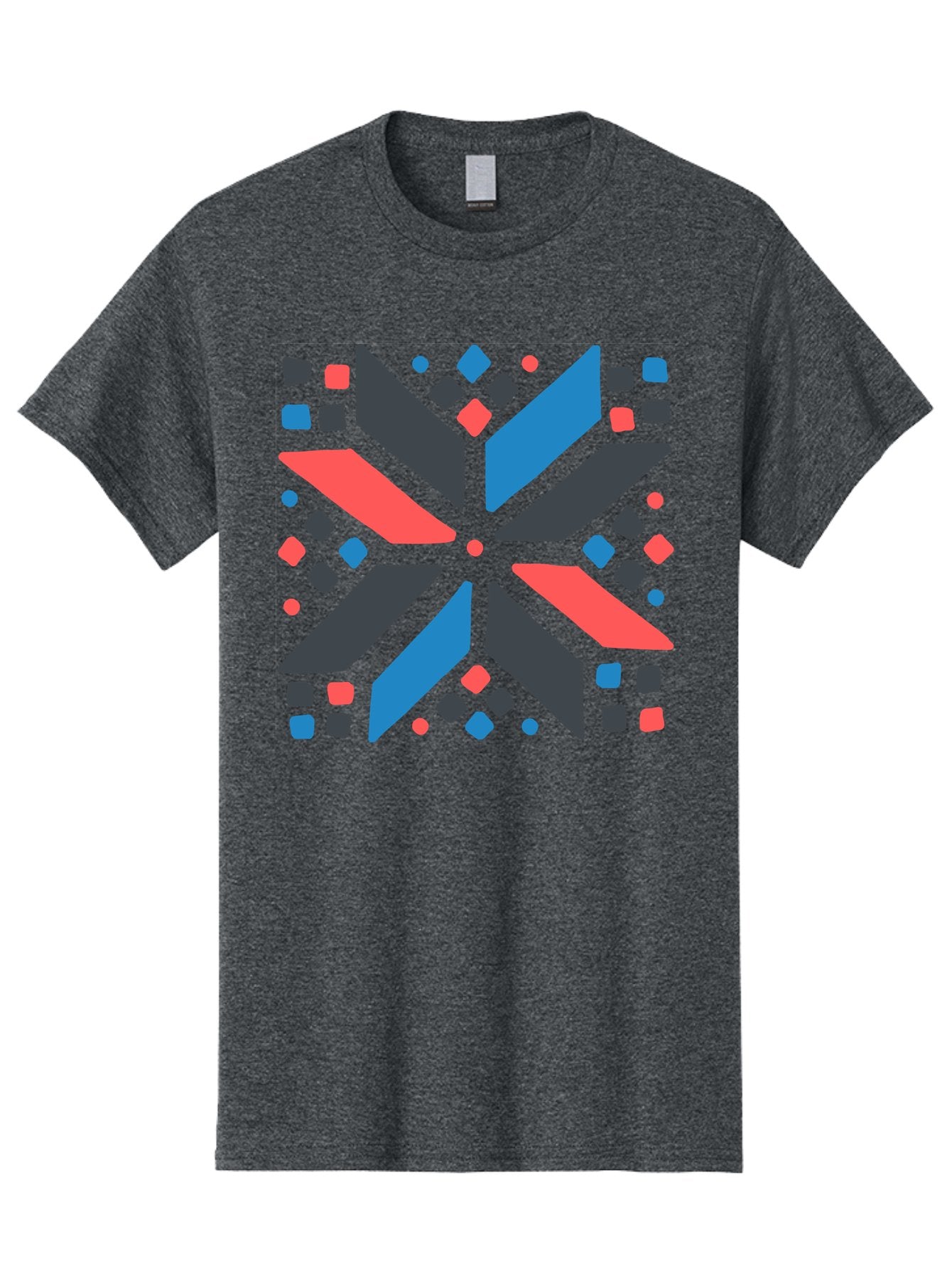 Abstract-Geometric-Pattern Men'S Graphic Tee, 100% Cotton, Comfortable Casual Summer Wear, Machine Washable, Geometric Shapes, Symmetrical Design, Abstract Art, Vibrant Colors, Red, Blue, Black, Bold Graphics, Modern Design, Dynamic Pattern, Aab655 3