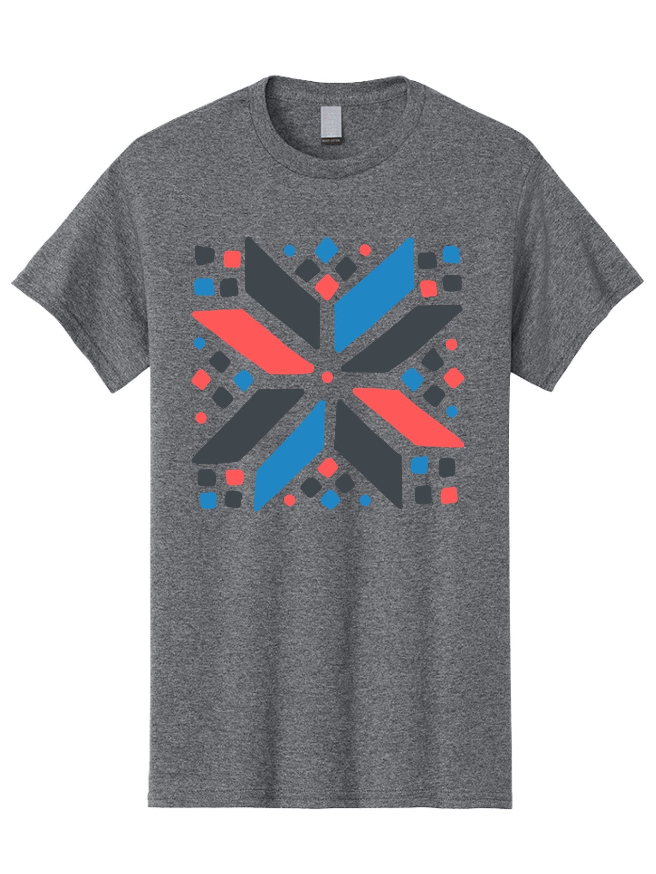 Abstract-Geometric-Pattern Men'S Graphic Tee, 100% Cotton, Comfortable Casual Summer Wear, Machine Washable, Geometric Shapes, Symmetrical Design, Abstract Art, Vibrant Colors, Red, Blue, Black, Bold Graphics, Modern Design, Dynamic Pattern, Aab655 15