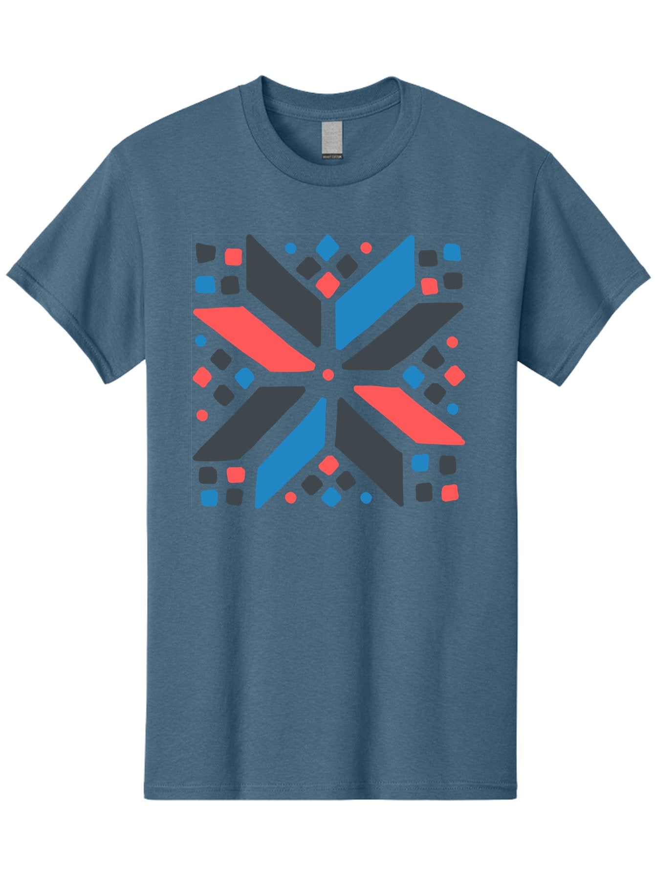 Abstract-Geometric-Pattern Men'S Graphic Tee, 100% Cotton, Comfortable Casual Summer Wear, Machine Washable, Geometric Shapes, Symmetrical Design, Abstract Art, Vibrant Colors, Red, Blue, Black, Bold Graphics, Modern Design, Dynamic Pattern, Aab655 4