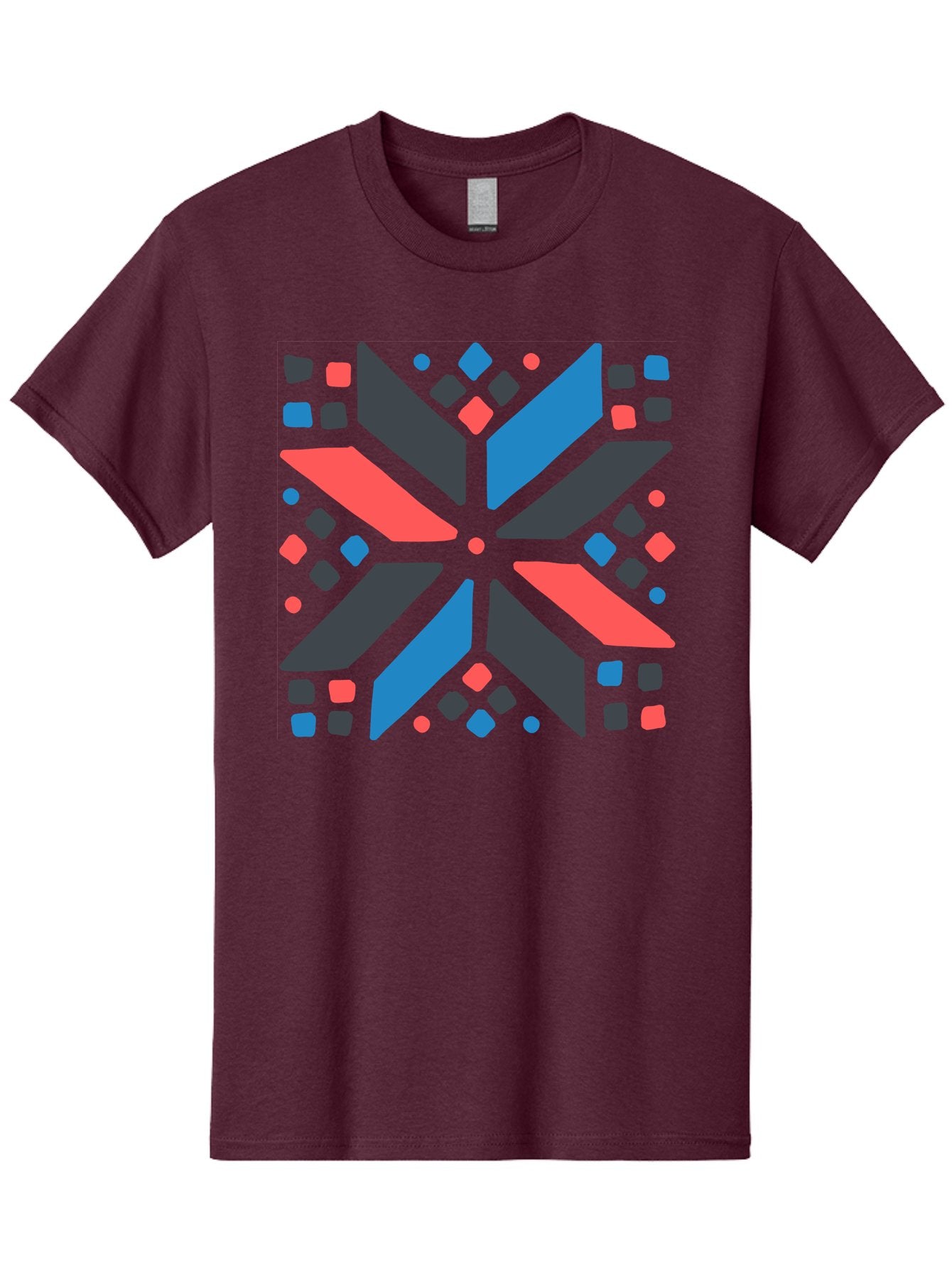 Abstract-Geometric-Pattern Men'S Graphic Tee, 100% Cotton, Comfortable Casual Summer Wear, Machine Washable, Geometric Shapes, Symmetrical Design, Abstract Art, Vibrant Colors, Red, Blue, Black, Bold Graphics, Modern Design, Dynamic Pattern, Aab655 7