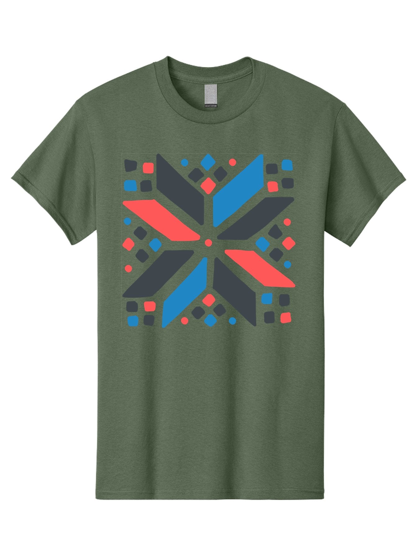 Abstract-Geometric-Pattern Men'S Graphic Tee, 100% Cotton, Comfortable Casual Summer Wear, Machine Washable, Geometric Shapes, Symmetrical Design, Abstract Art, Vibrant Colors, Red, Blue, Black, Bold Graphics, Modern Design, Dynamic Pattern, Aab655 8