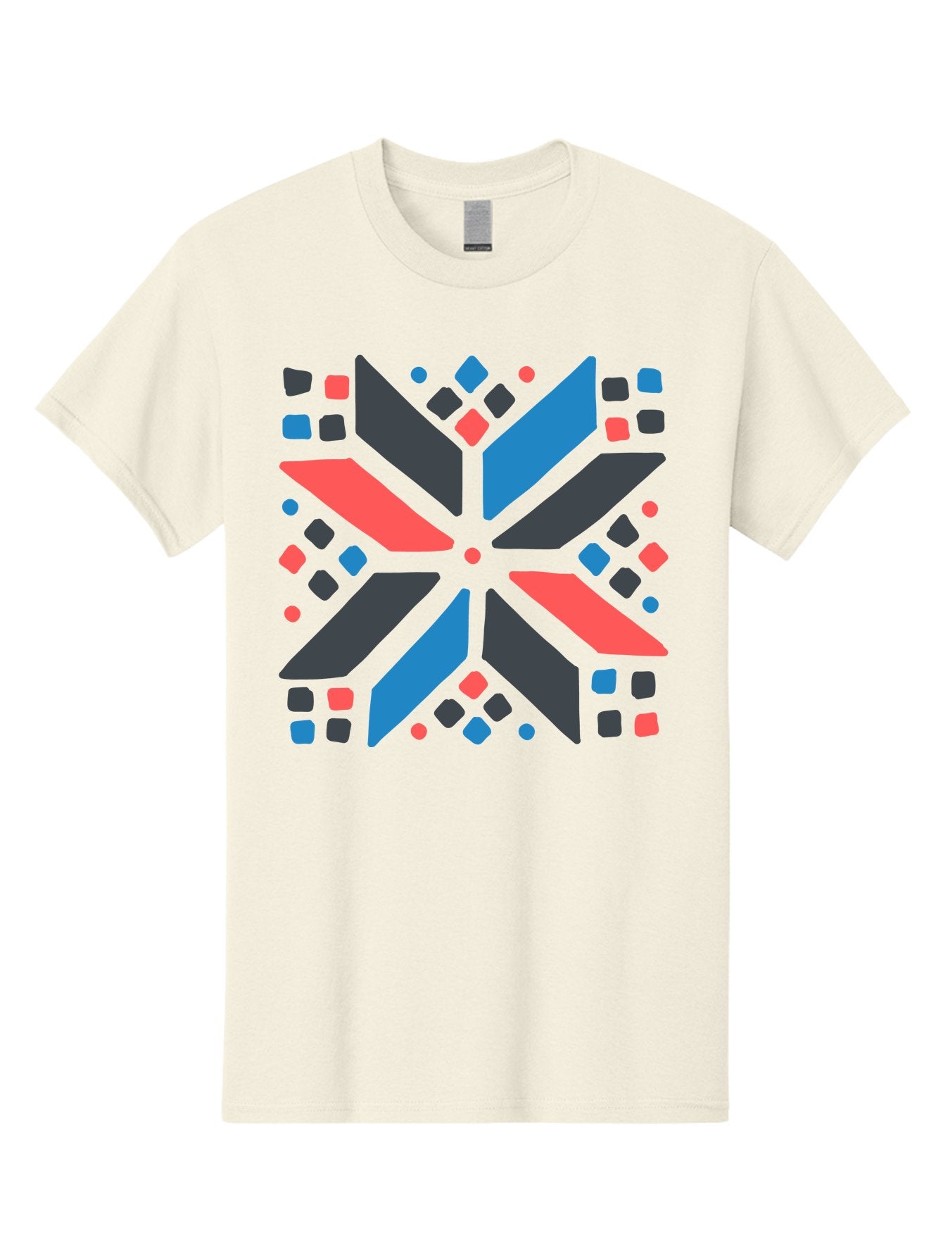 Abstract-Geometric-Pattern Men'S Graphic Tee, 100% Cotton, Comfortable Casual Summer Wear, Machine Washable, Geometric Shapes, Symmetrical Design, Abstract Art, Vibrant Colors, Red, Blue, Black, Bold Graphics, Modern Design, Dynamic Pattern, Aab655 11