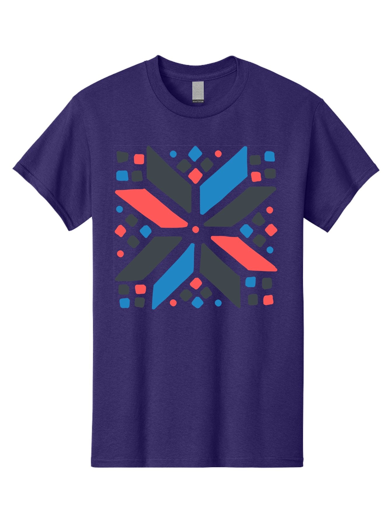 Abstract-Geometric-Pattern Men'S Graphic Tee, 100% Cotton, Comfortable Casual Summer Wear, Machine Washable, Geometric Shapes, Symmetrical Design, Abstract Art, Vibrant Colors, Red, Blue, Black, Bold Graphics, Modern Design, Dynamic Pattern, Aab655 10