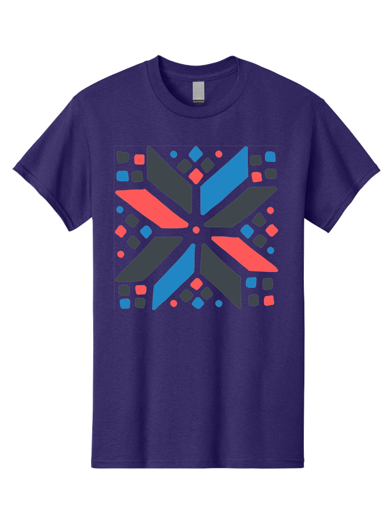 Abstract-Geometric-Pattern Men'S Graphic Tee, 100% Cotton, Comfortable Casual Summer Wear, Machine Washable, Geometric Shapes, Symmetrical Design, Abstract Art, Vibrant Colors, Red, Blue, Black, Bold Graphics, Modern Design, Dynamic Pattern, Aab655 27