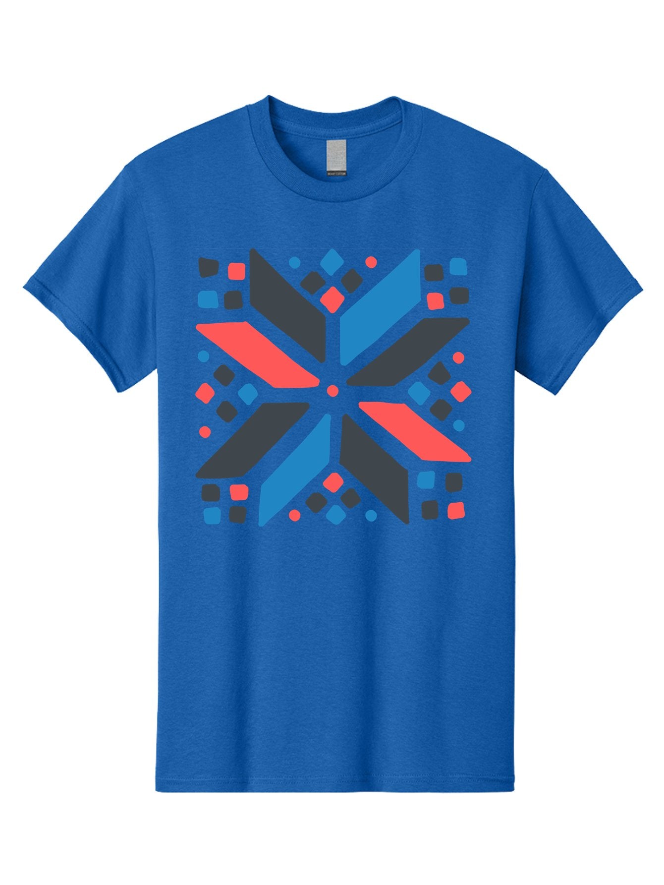 Abstract-Geometric-Pattern Men'S Graphic Tee, 100% Cotton, Comfortable Casual Summer Wear, Machine Washable, Geometric Shapes, Symmetrical Design, Abstract Art, Vibrant Colors, Red, Blue, Black, Bold Graphics, Modern Design, Dynamic Pattern, Aab655 13
