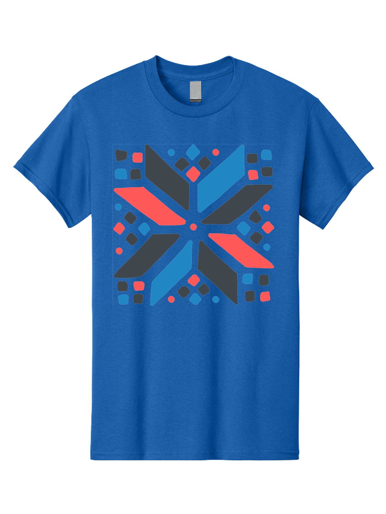 Abstract-Geometric-Pattern Men'S Graphic Tee, 100% Cotton, Comfortable Casual Summer Wear, Machine Washable, Geometric Shapes, Symmetrical Design, Abstract Art, Vibrant Colors, Red, Blue, Black, Bold Graphics, Modern Design, Dynamic Pattern, Aab655 29