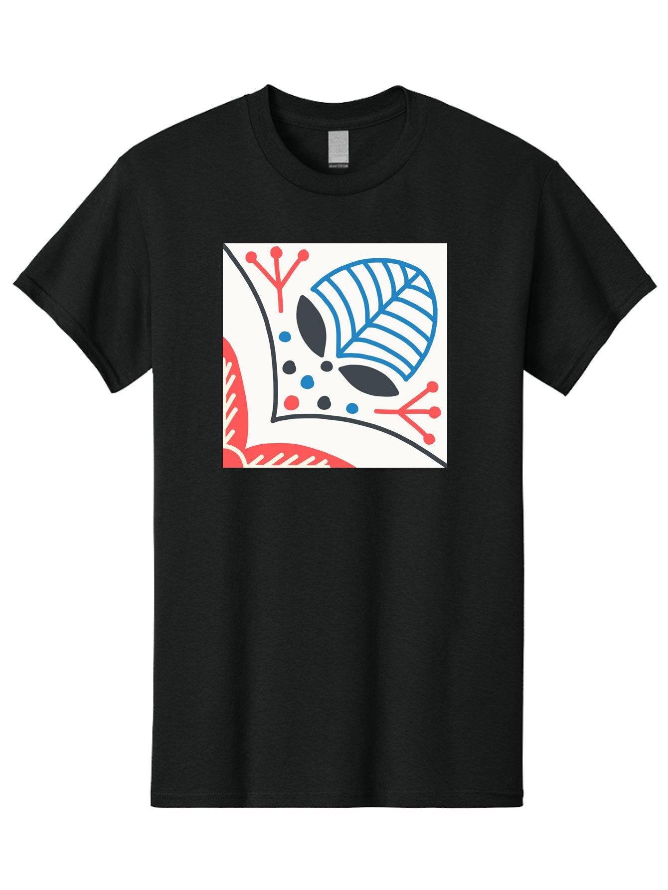 Abstract-Leaf-Design Men'S Graphic Tee, 100% Cotton, Comfortable Casual Summer Wear, Machine Washable, Stylized Leaf, Abstract Design, Modern Art, Floral Pattern, Red And Blue Accents, Black Outlines, White Background, Minimalist Decor, Aab656 14