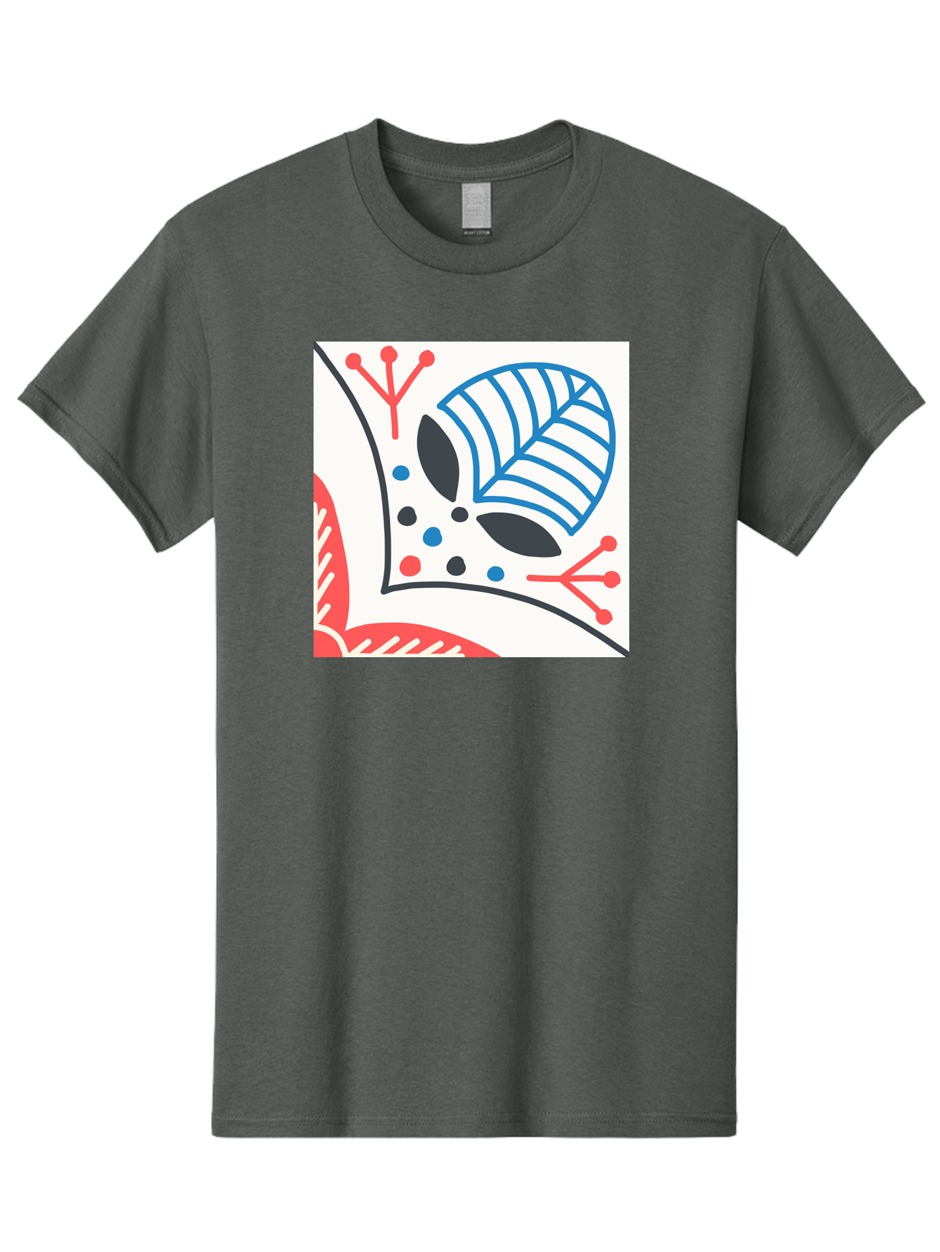 Abstract-Leaf-Design Men'S Graphic Tee, 100% Cotton, Comfortable Casual Summer Wear, Machine Washable, Stylized Leaf, Abstract Design, Modern Art, Floral Pattern, Red And Blue Accents, Black Outlines, White Background, Minimalist Decor, Aab656 23