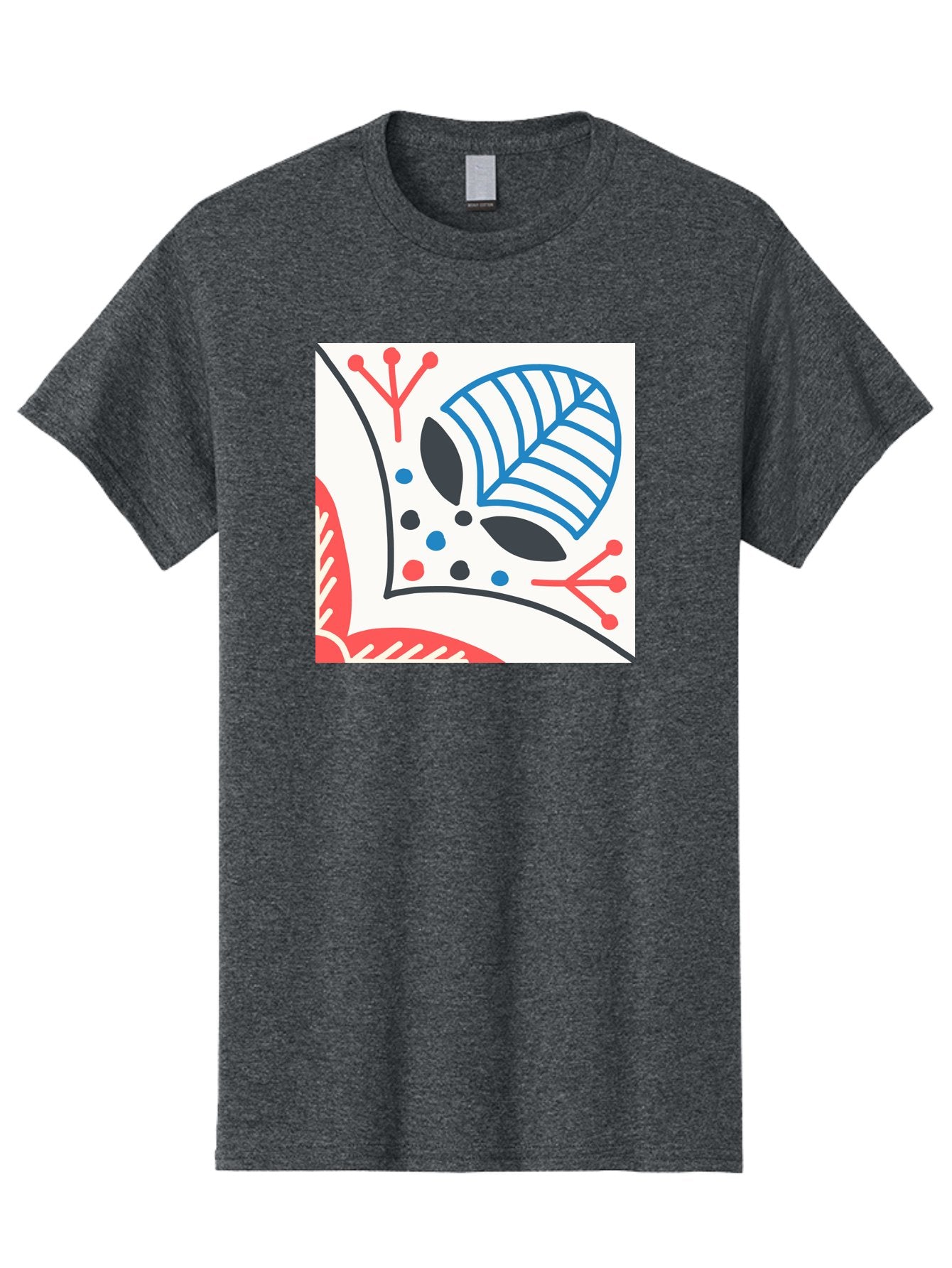 Abstract-Leaf-Design Men'S Graphic Tee, 100% Cotton, Comfortable Casual Summer Wear, Machine Washable, Stylized Leaf, Abstract Design, Modern Art, Floral Pattern, Red And Blue Accents, Black Outlines, White Background, Minimalist Decor, Aab656 6