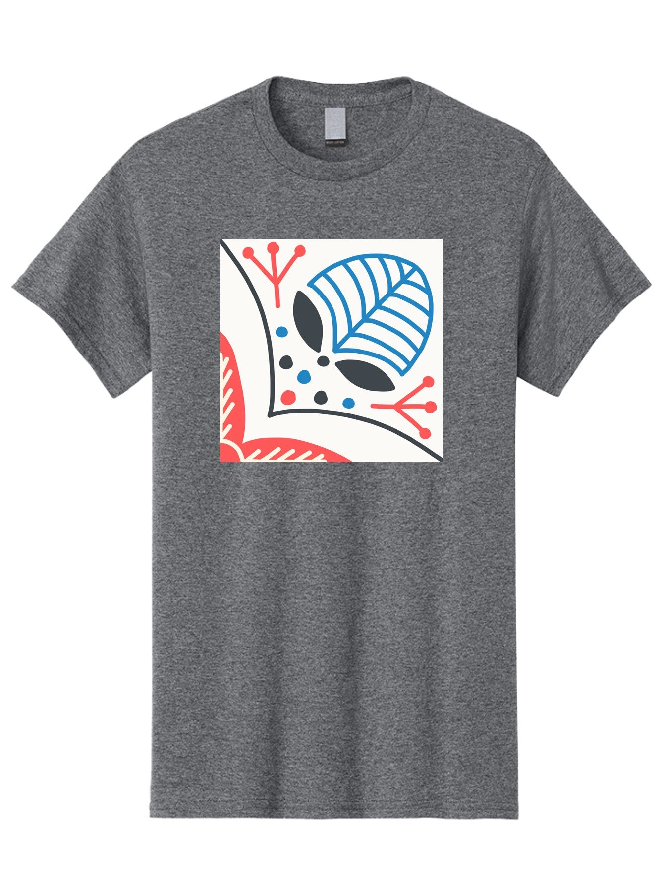 Abstract-Leaf-Design Men'S Graphic Tee, 100% Cotton, Comfortable Casual Summer Wear, Machine Washable, Stylized Leaf, Abstract Design, Modern Art, Floral Pattern, Red And Blue Accents, Black Outlines, White Background, Minimalist Decor, Aab656 11