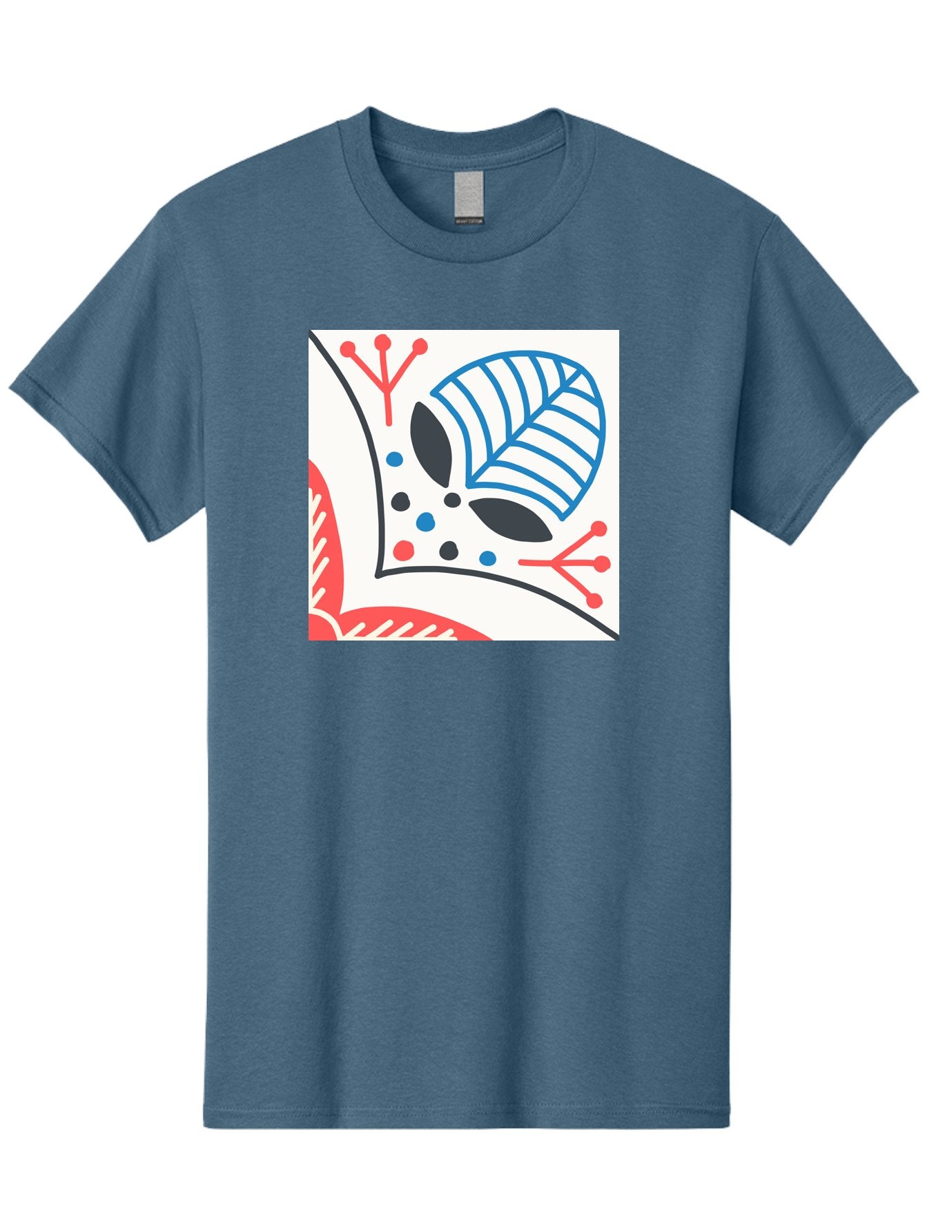 Abstract-Leaf-Design Men'S Graphic Tee, 100% Cotton, Comfortable Casual Summer Wear, Machine Washable, Stylized Leaf, Abstract Design, Modern Art, Floral Pattern, Red And Blue Accents, Black Outlines, White Background, Minimalist Decor, Aab656 7