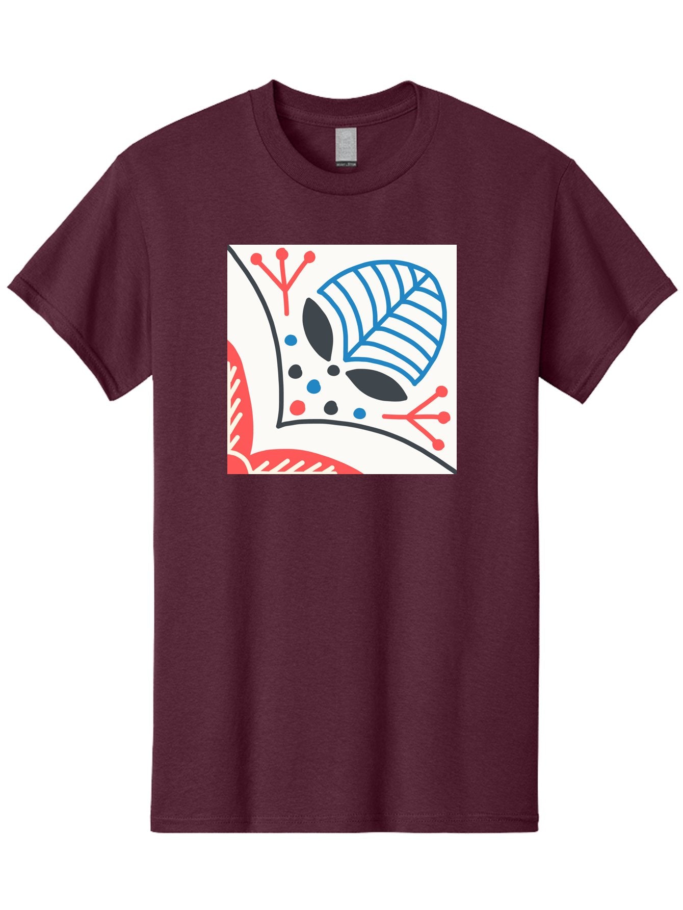 Abstract-Leaf-Design Men'S Graphic Tee, 100% Cotton, Comfortable Casual Summer Wear, Machine Washable, Stylized Leaf, Abstract Design, Modern Art, Floral Pattern, Red And Blue Accents, Black Outlines, White Background, Minimalist Decor, Aab656 15