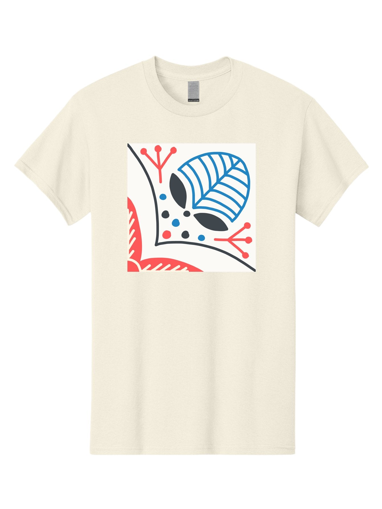 Abstract-Leaf-Design Men'S Graphic Tee, 100% Cotton, Comfortable Casual Summer Wear, Machine Washable, Stylized Leaf, Abstract Design, Modern Art, Floral Pattern, Red And Blue Accents, Black Outlines, White Background, Minimalist Decor, Aab656 8