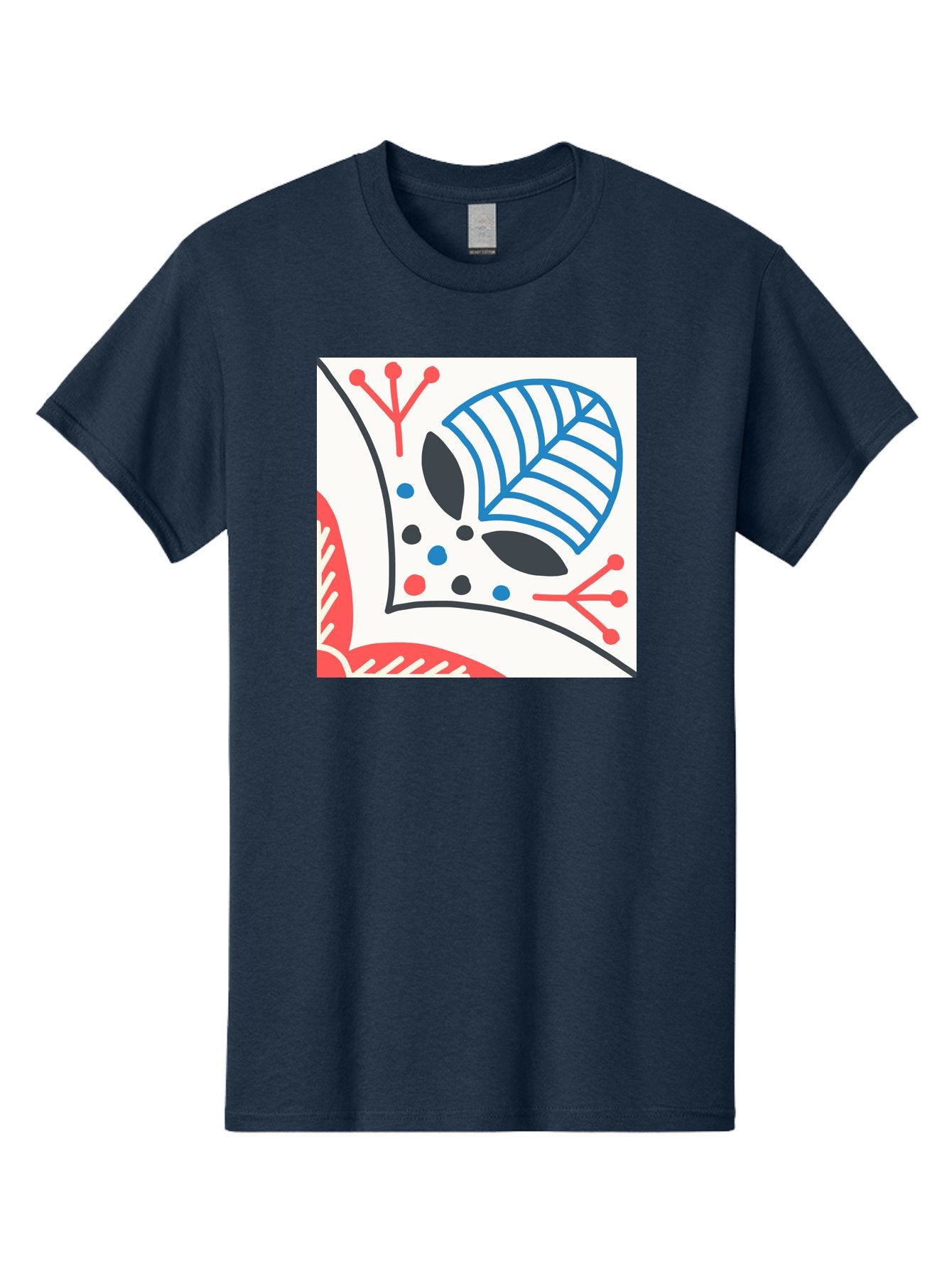 Abstract-Leaf-Design Men'S Graphic Tee, 100% Cotton, Comfortable Casual Summer Wear, Machine Washable, Stylized Leaf, Abstract Design, Modern Art, Floral Pattern, Red And Blue Accents, Black Outlines, White Background, Minimalist Decor, Aab656 3