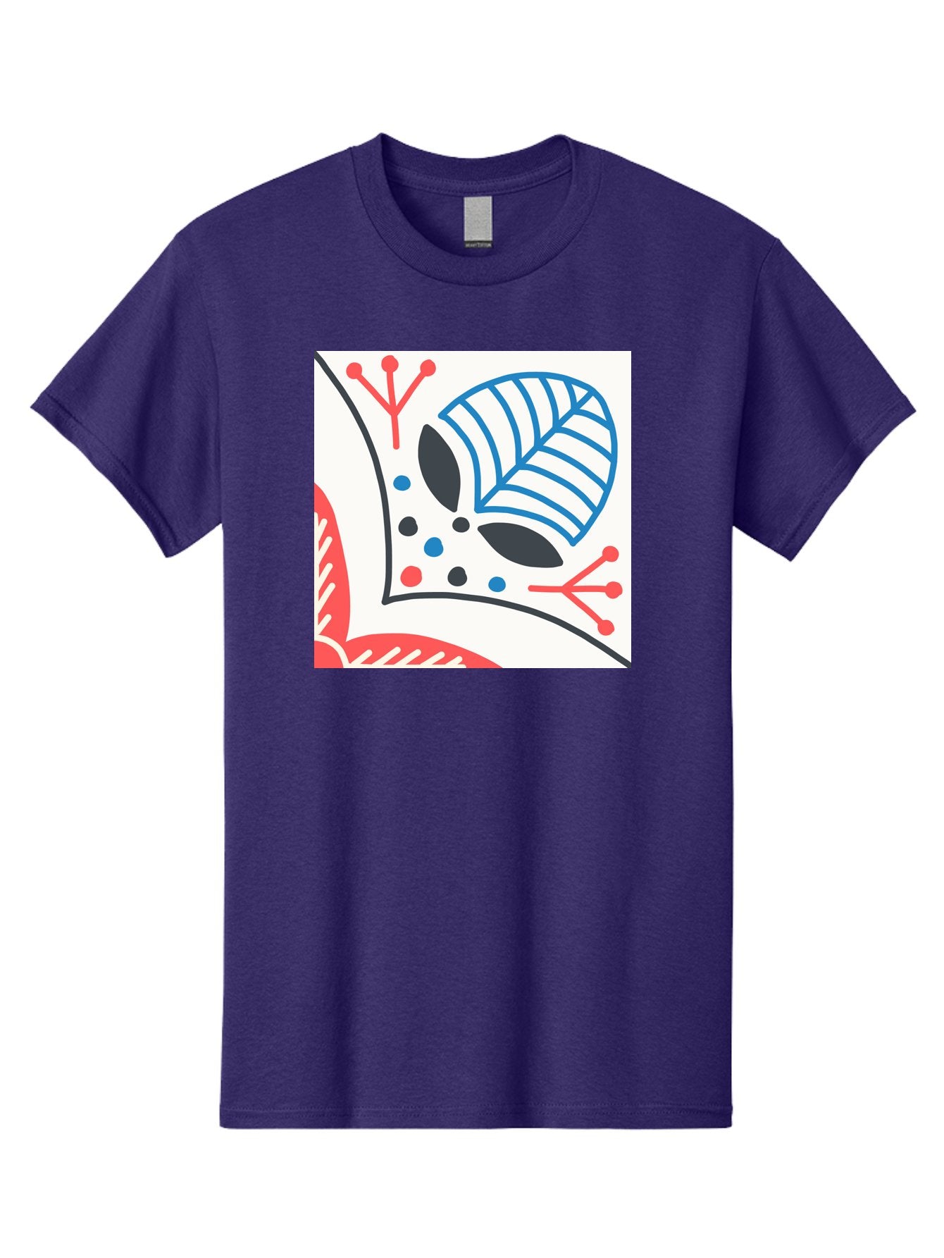 Abstract-Leaf-Design Men'S Graphic Tee, 100% Cotton, Comfortable Casual Summer Wear, Machine Washable, Stylized Leaf, Abstract Design, Modern Art, Floral Pattern, Red And Blue Accents, Black Outlines, White Background, Minimalist Decor, Aab656