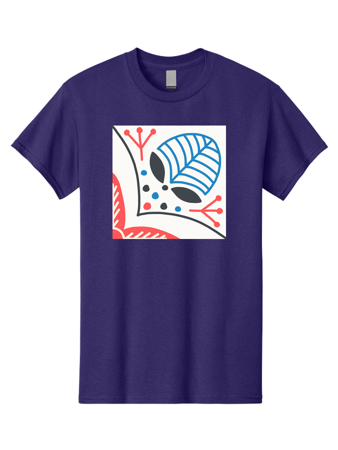 Abstract-Leaf-Design Men'S Graphic Tee, 100% Cotton, Comfortable Casual Summer Wear, Machine Washable, Stylized Leaf, Abstract Design, Modern Art, Floral Pattern, Red And Blue Accents, Black Outlines, White Background, Minimalist Decor, Aab656 19