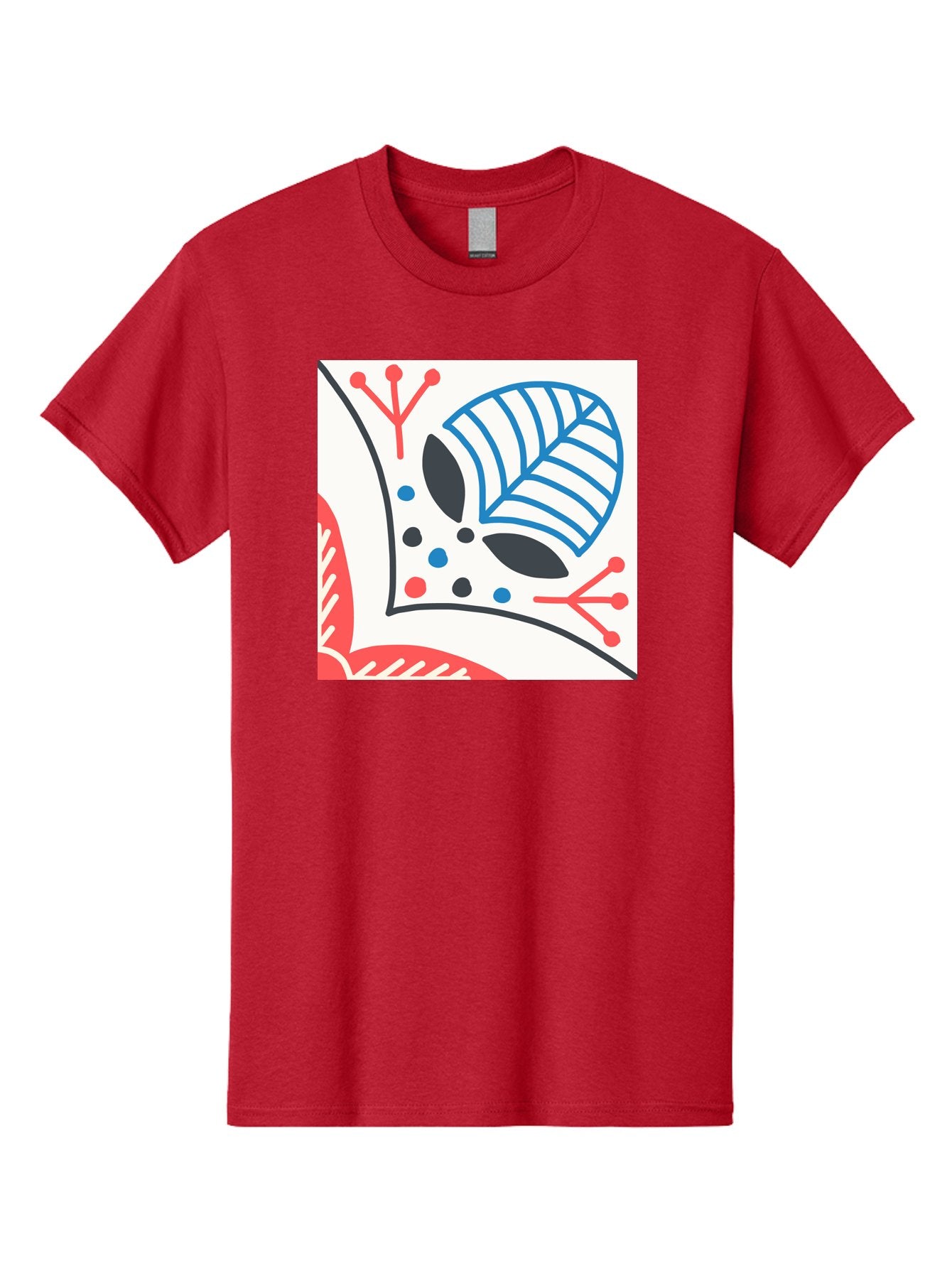 Abstract-Leaf-Design Men'S Graphic Tee, 100% Cotton, Comfortable Casual Summer Wear, Machine Washable, Stylized Leaf, Abstract Design, Modern Art, Floral Pattern, Red And Blue Accents, Black Outlines, White Background, Minimalist Decor, Aab656 12