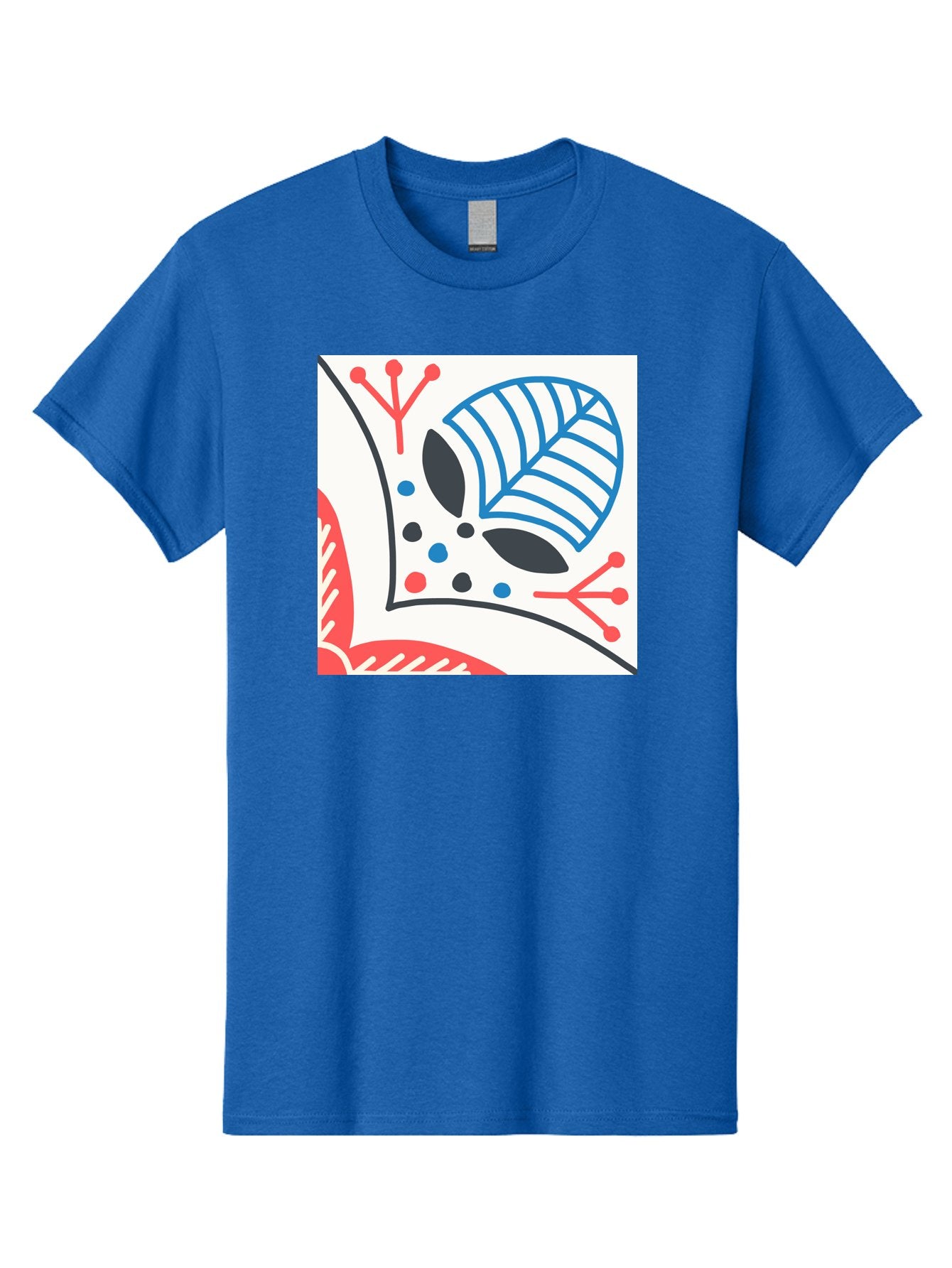 Abstract-Leaf-Design Men'S Graphic Tee, 100% Cotton, Comfortable Casual Summer Wear, Machine Washable, Stylized Leaf, Abstract Design, Modern Art, Floral Pattern, Red And Blue Accents, Black Outlines, White Background, Minimalist Decor, Aab656 10