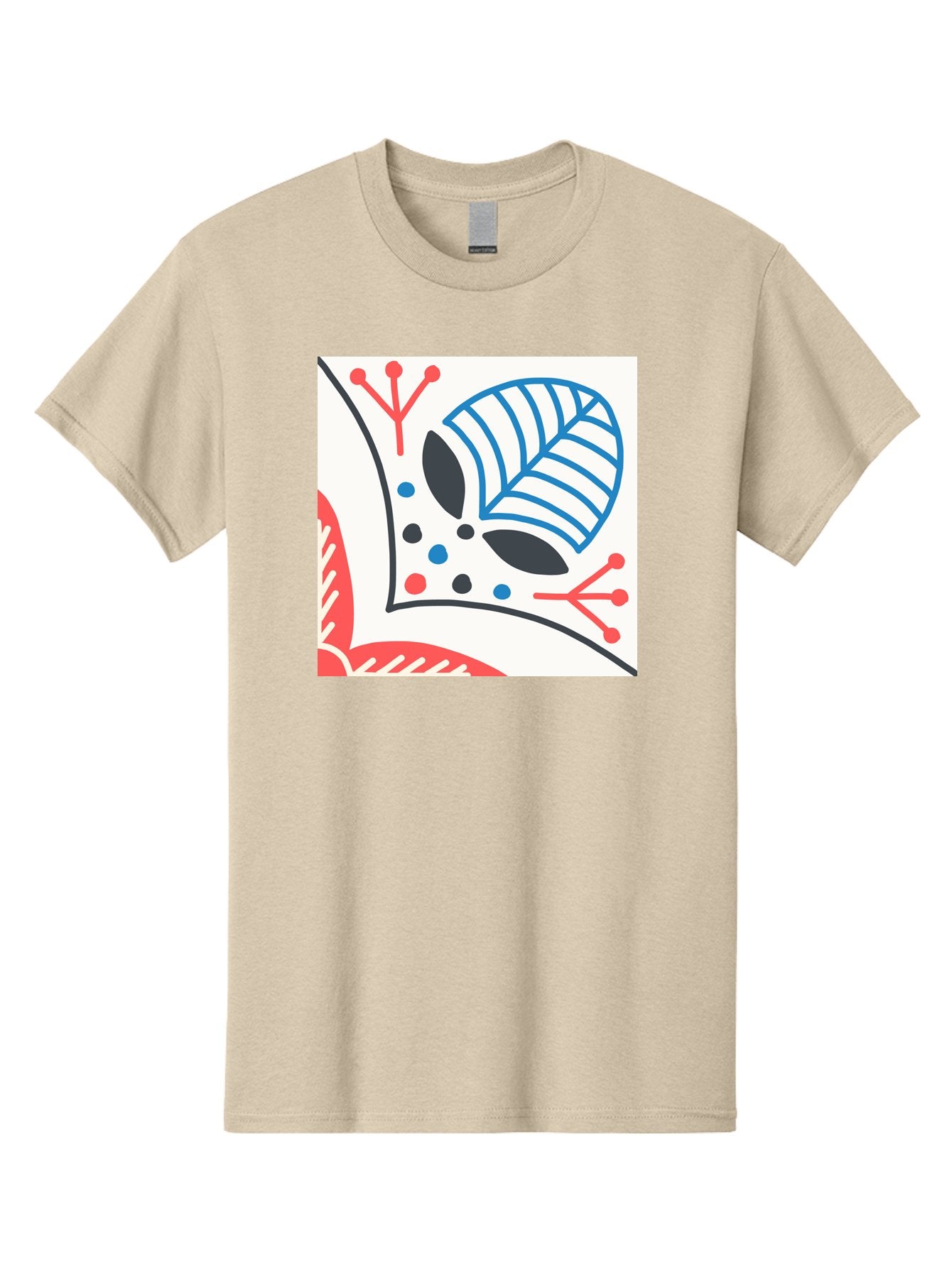 Abstract-Leaf-Design Men'S Graphic Tee, 100% Cotton, Comfortable Casual Summer Wear, Machine Washable, Stylized Leaf, Abstract Design, Modern Art, Floral Pattern, Red And Blue Accents, Black Outlines, White Background, Minimalist Decor, Aab656 13