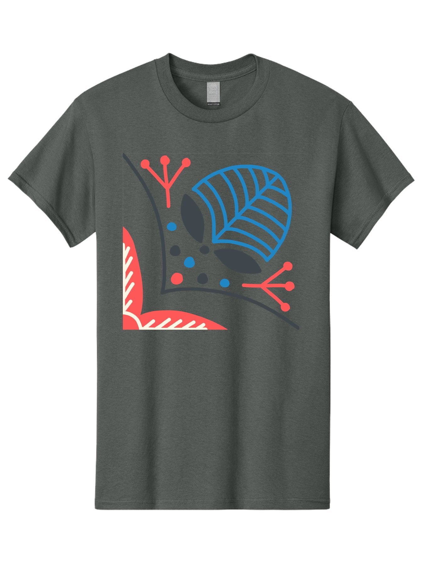 Abstract-Leaves Men'S Graphic Tee, 100% Cotton, Comfortable Casual Summer Wear, Machine Washable, Stylized Leaf, Abstract Foliage, Vibrant Colors, Playful Patterns, Blue Lines, Red Accents, Black Dots, Graphic Design Elements, Modern Art, Aab658 10