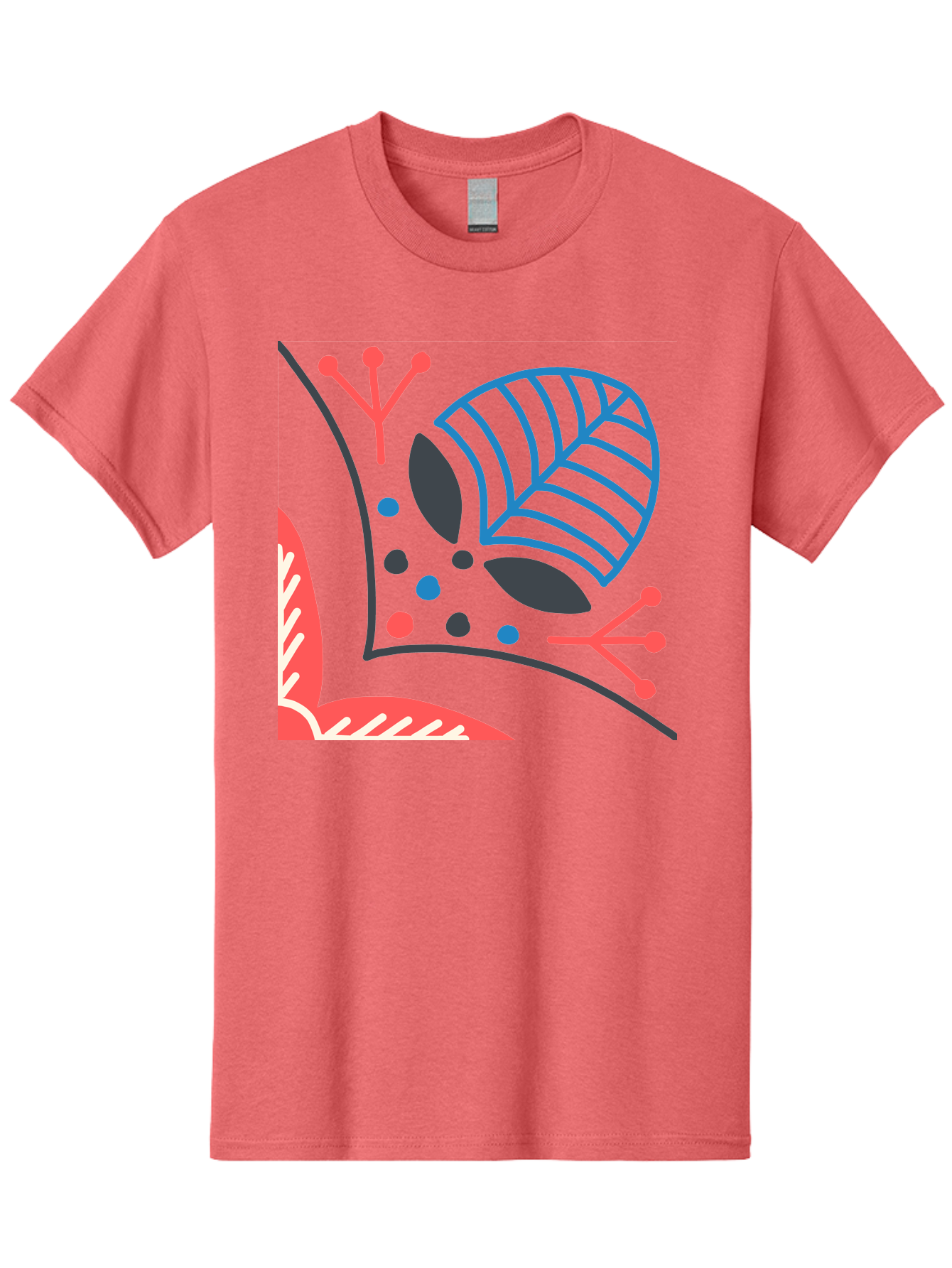 Abstract-Leaves Men'S Graphic Tee, 100% Cotton, Comfortable Casual Summer Wear, Machine Washable, Stylized Leaf, Abstract Foliage, Vibrant Colors, Playful Patterns, Blue Lines, Red Accents, Black Dots, Graphic Design Elements, Modern Art, Aab658 29