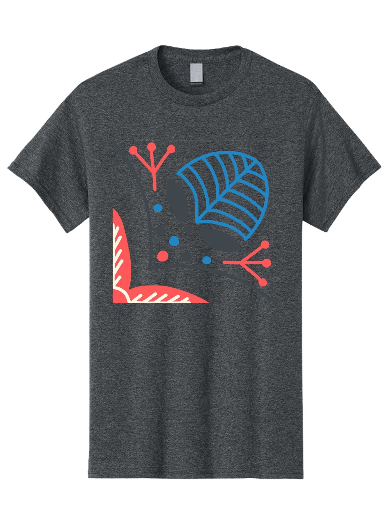 Abstract-Leaves Men'S Graphic Tee, 100% Cotton, Comfortable Casual Summer Wear, Machine Washable, Stylized Leaf, Abstract Foliage, Vibrant Colors, Playful Patterns, Blue Lines, Red Accents, Black Dots, Graphic Design Elements, Modern Art, Aab658 9