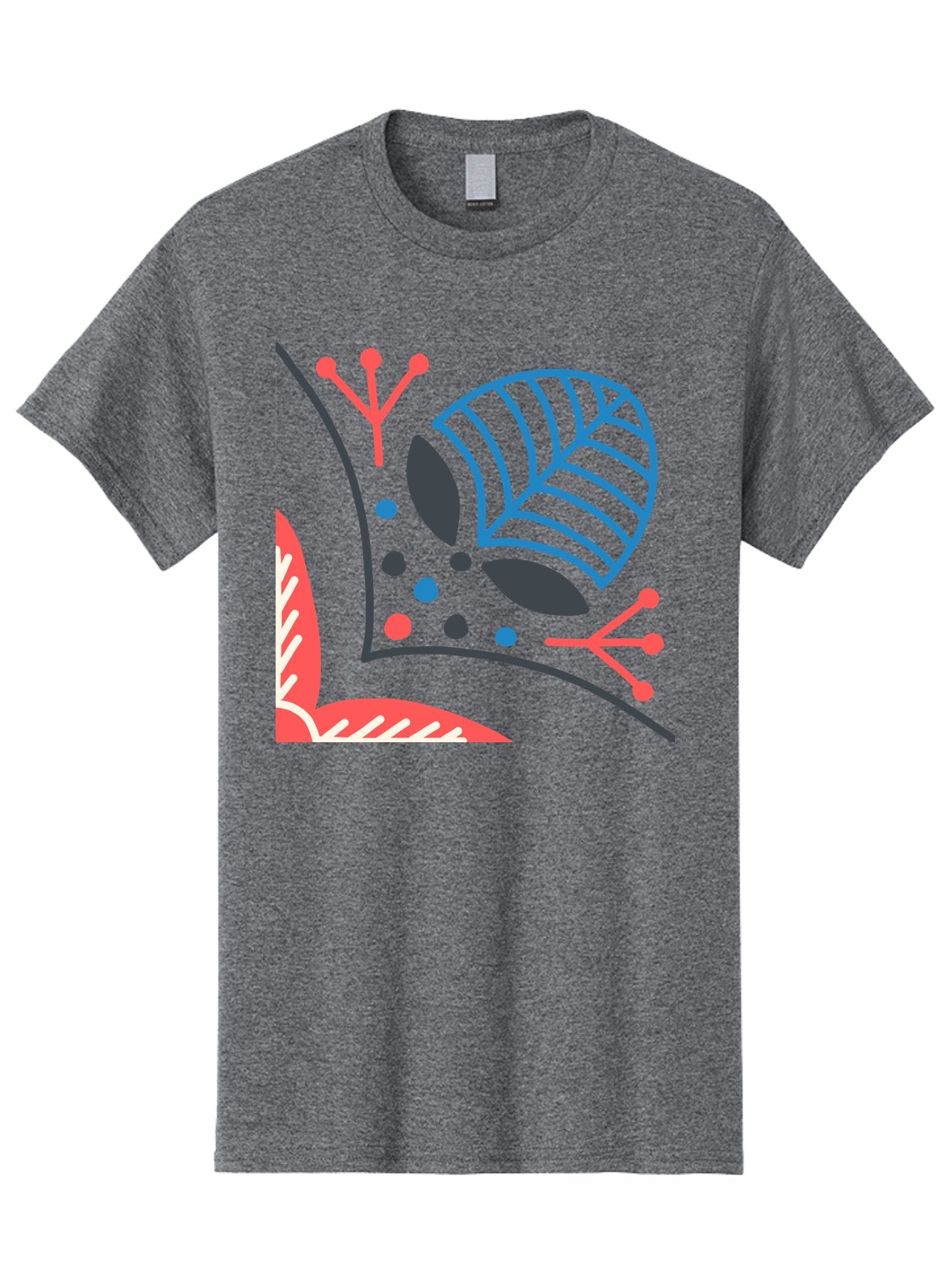 Abstract-Leaves Men'S Graphic Tee, 100% Cotton, Comfortable Casual Summer Wear, Machine Washable, Stylized Leaf, Abstract Foliage, Vibrant Colors, Playful Patterns, Blue Lines, Red Accents, Black Dots, Graphic Design Elements, Modern Art, Aab658