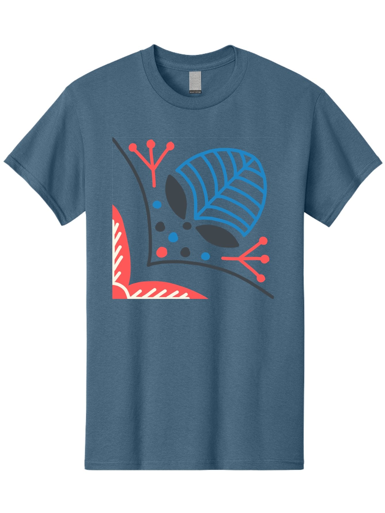 Abstract-Leaves Men'S Graphic Tee, 100% Cotton, Comfortable Casual Summer Wear, Machine Washable, Stylized Leaf, Abstract Foliage, Vibrant Colors, Playful Patterns, Blue Lines, Red Accents, Black Dots, Graphic Design Elements, Modern Art, Aab658 11