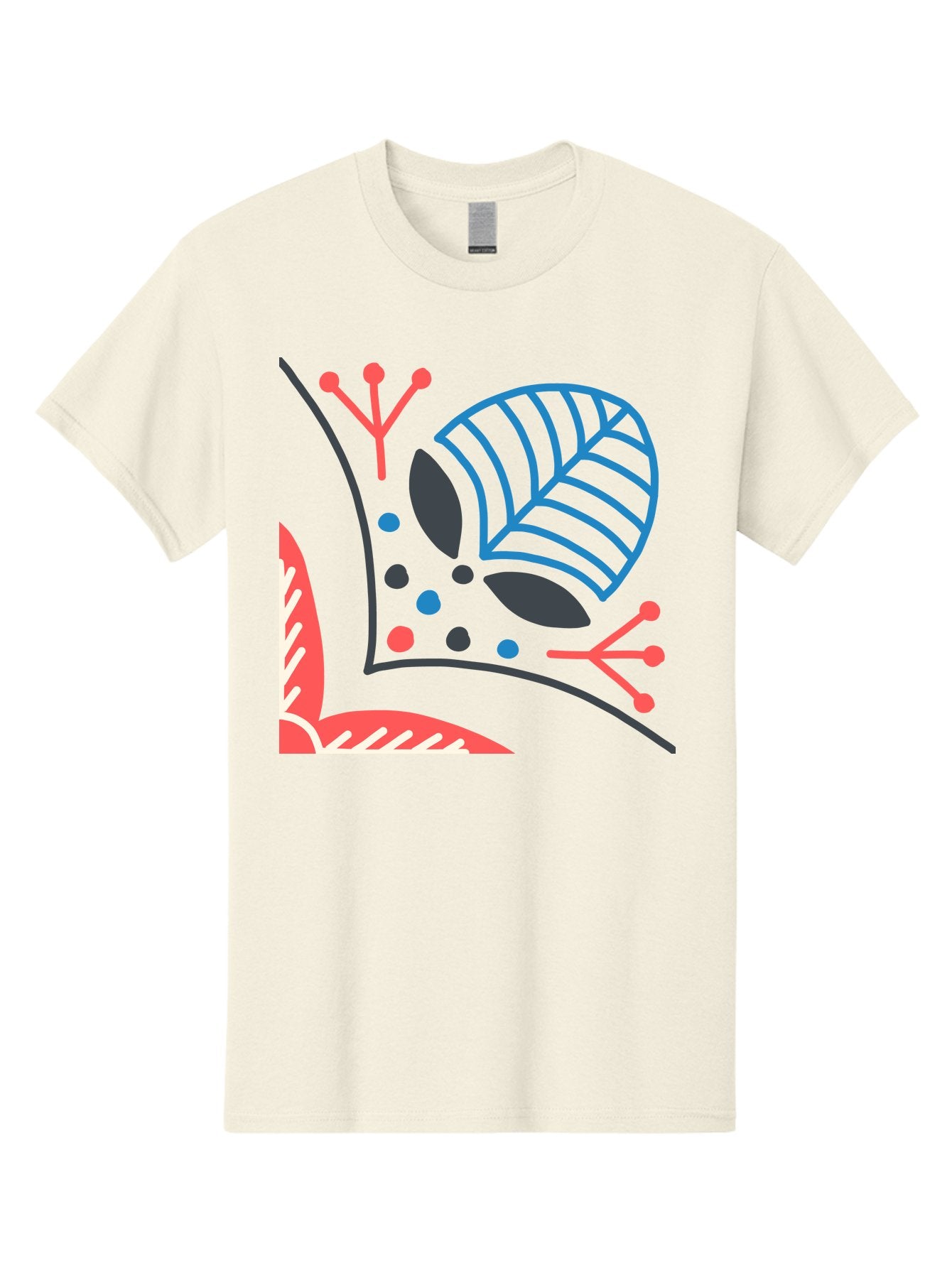 Abstract-Leaves Men'S Graphic Tee, 100% Cotton, Comfortable Casual Summer Wear, Machine Washable, Stylized Leaf, Abstract Foliage, Vibrant Colors, Playful Patterns, Blue Lines, Red Accents, Black Dots, Graphic Design Elements, Modern Art, Aab658 15
