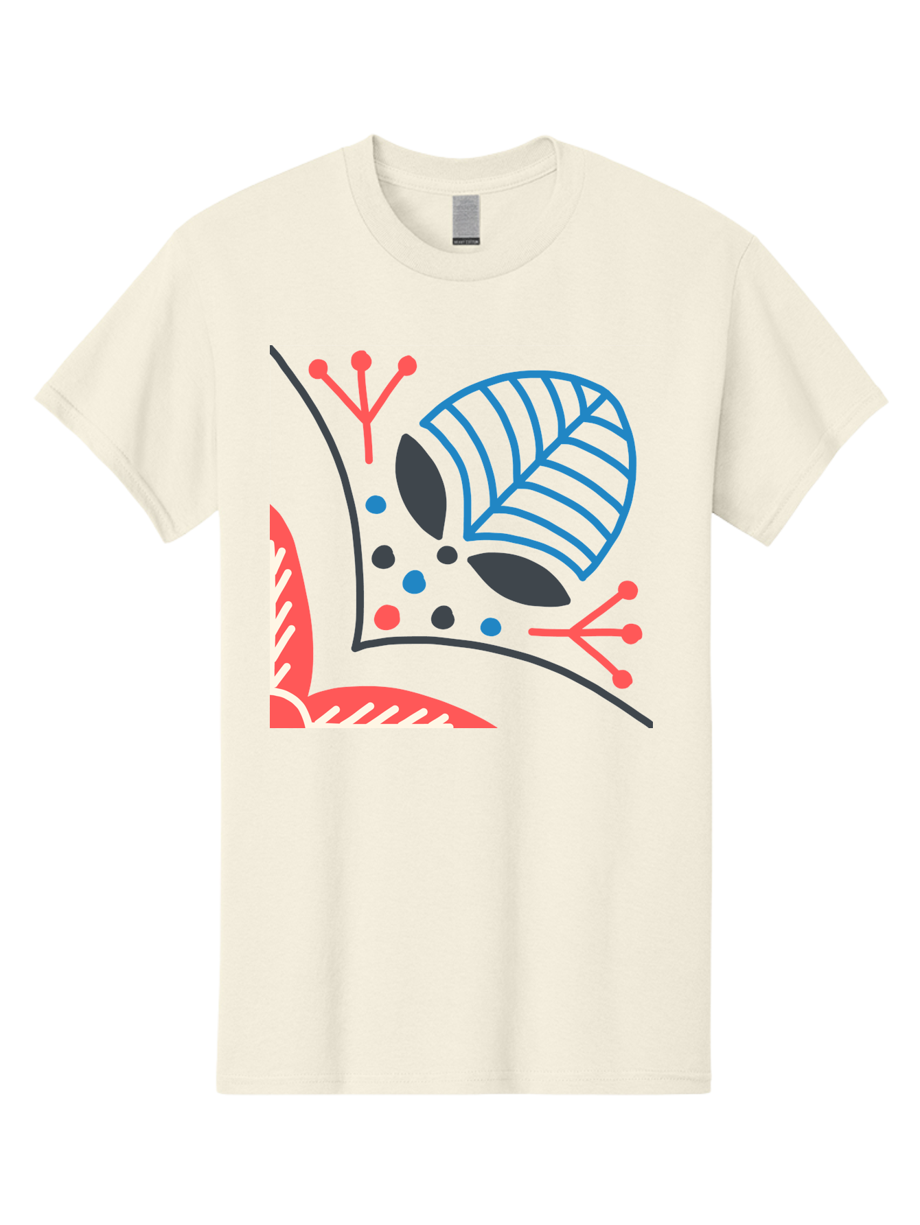 Abstract-Leaves Men'S Graphic Tee, 100% Cotton, Comfortable Casual Summer Wear, Machine Washable, Stylized Leaf, Abstract Foliage, Vibrant Colors, Playful Patterns, Blue Lines, Red Accents, Black Dots, Graphic Design Elements, Modern Art, Aab658