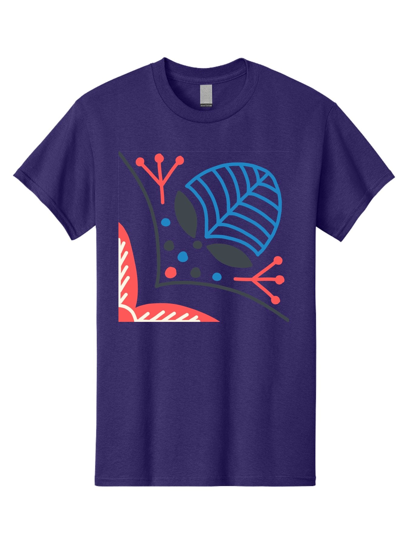 Abstract-Leaves Men'S Graphic Tee, 100% Cotton, Comfortable Casual Summer Wear, Machine Washable, Stylized Leaf, Abstract Foliage, Vibrant Colors, Playful Patterns, Blue Lines, Red Accents, Black Dots, Graphic Design Elements, Modern Art, Aab658 14